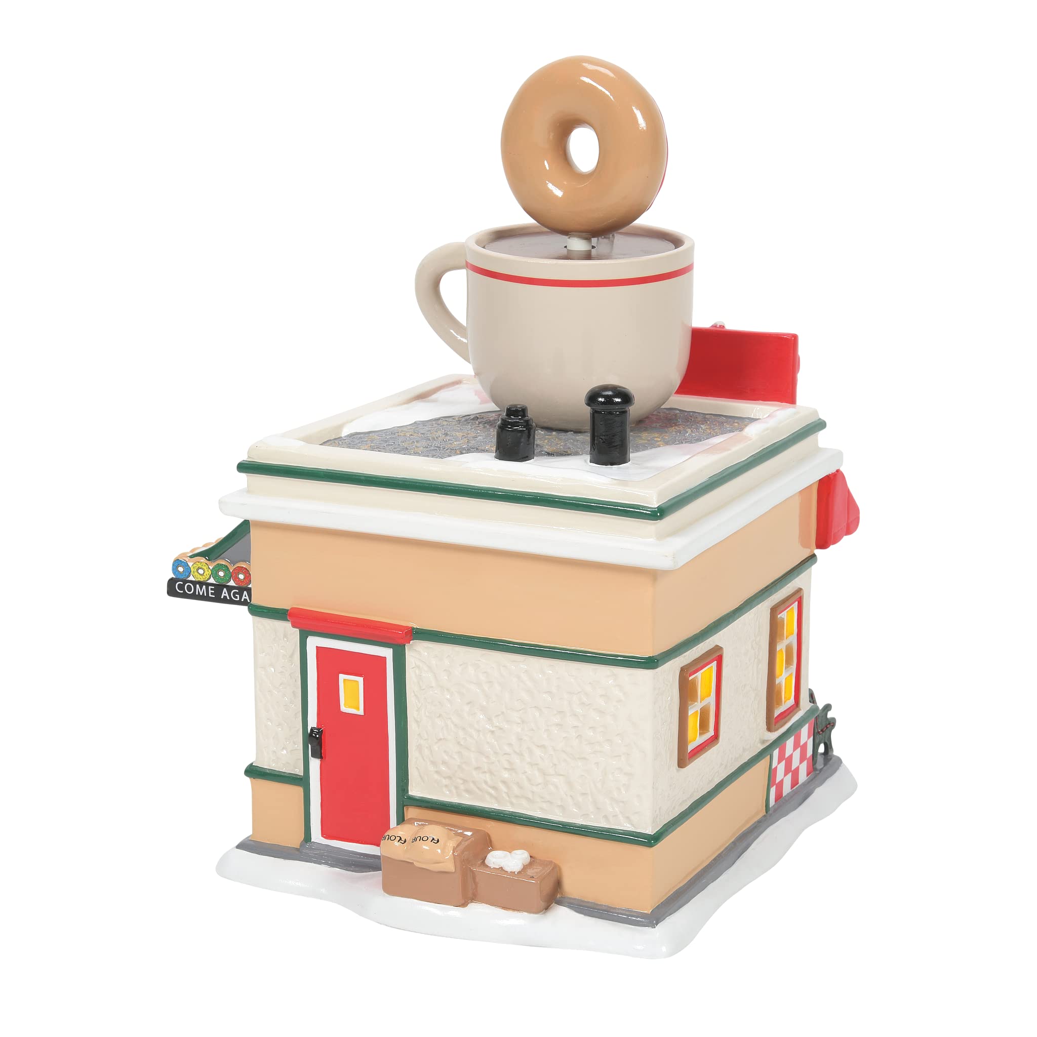 Department 56 Snow Village Doug's Donut Shop Animated Lit Building, 8.78 Inch, Multicolor