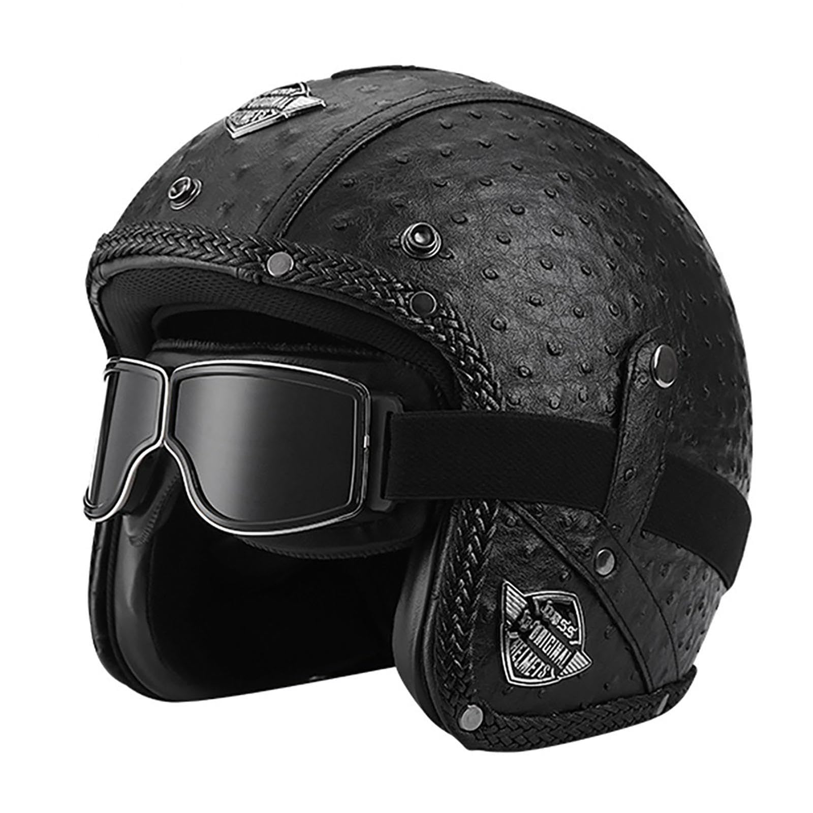 Ebayin N Ebayi Retro Harley Motorcycle Half Helmet Vintage Jet Helmet 3/4 Helmet Ope Face Leather Helmet Cruiser Chopper Scooter Safety Anti-Collisio Moped Helmet Dot+Ece Certificatio,-Xxl(63~64Cm)