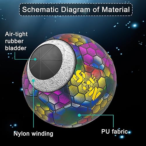 Miniatura 6 de KPASON Balón de fútbol, balón de fútbol holográfico tamaño 4 y tamaño 5, pelota de fútbol reflectante brillante, regalo para niños, niñas, hombres,