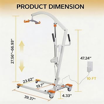Electric Patient Lift Mobility Aid, Plug-in Powered 350LBS Capacity, White | Sling Included, Full/Partial Paralysis Mobility Aid, Body Transfer Hoist for Home Care, Hospital