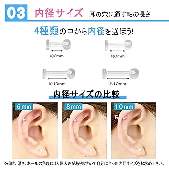 Amazon.co.jp: 10本セット 透明ピアス 14G ボディピアス 軟骨