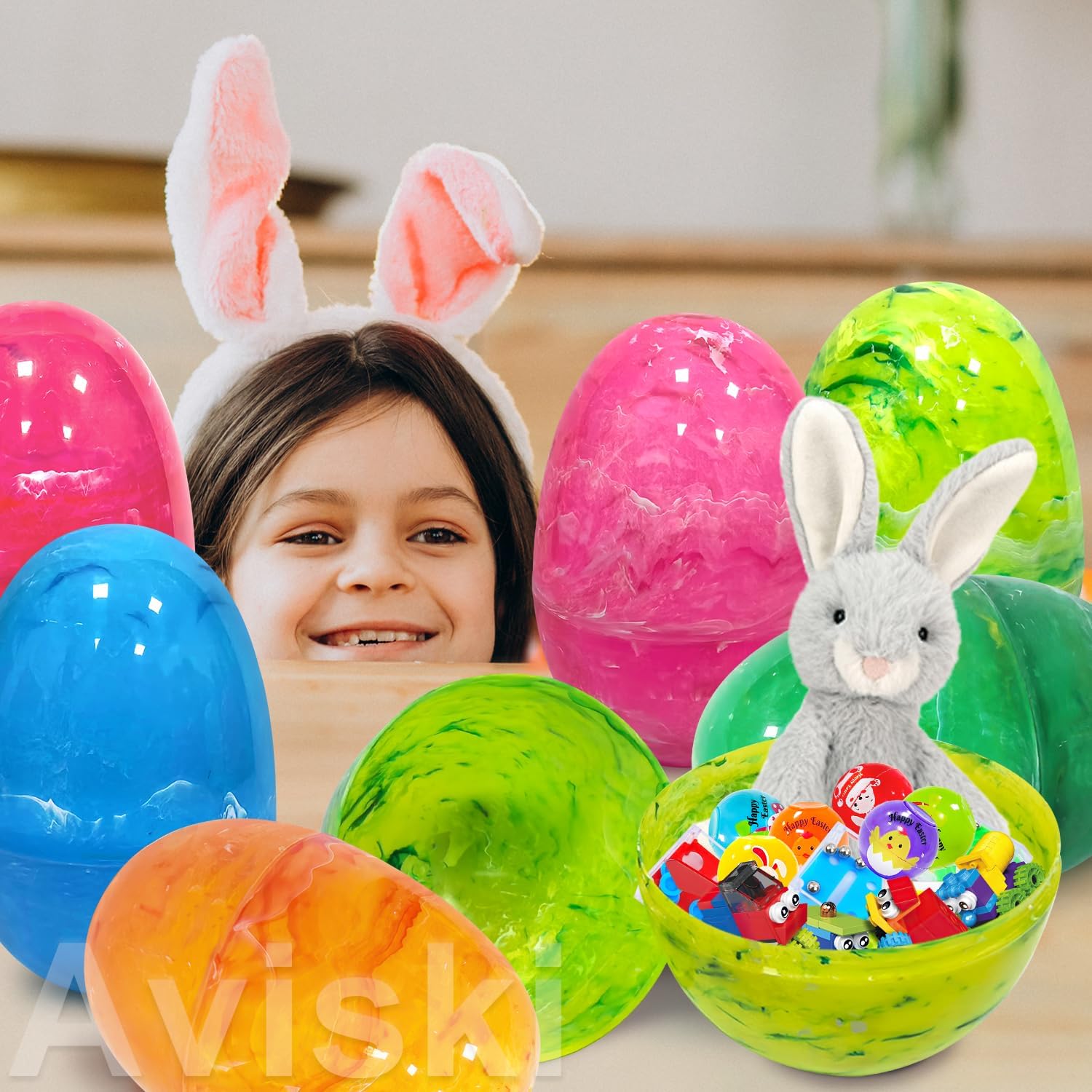 Aviski 6Pcs 6" Jumbo Marble-Like Giant Plastic Easter Eggs for Kids Egg Hunt Basket Bag Large Empty Stuffers Fillers, Toys Filling Treats & Easter Theme Party Supplies Favor