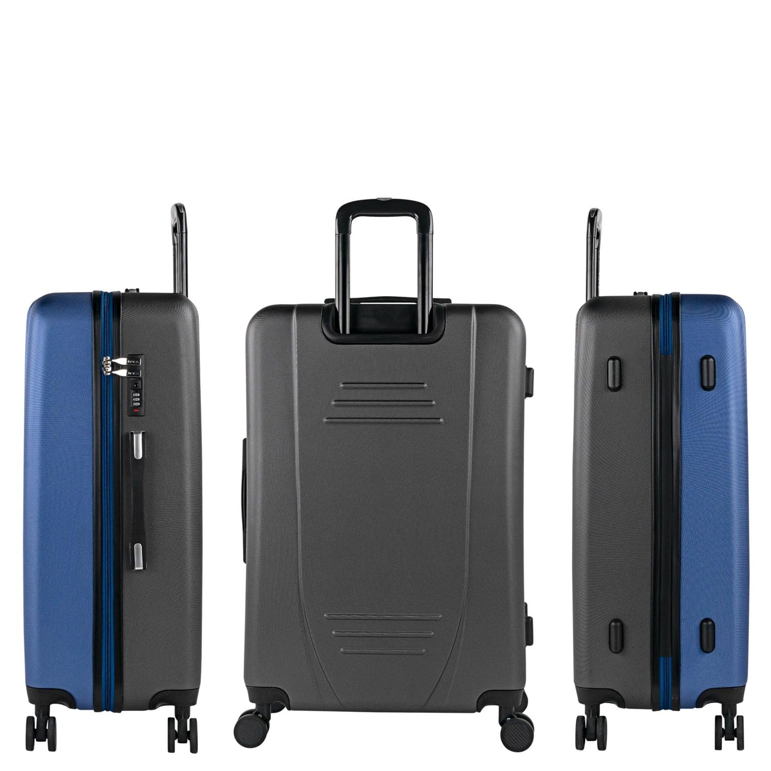 ITACA - Valigia 23Kg da stiva capiente Valigia rigida XL con ruote silenziose Trolley Grande Rigido leggero ideale per viaggi lunghi con Lucchetto a combinazione, Blu Navy-Antracite