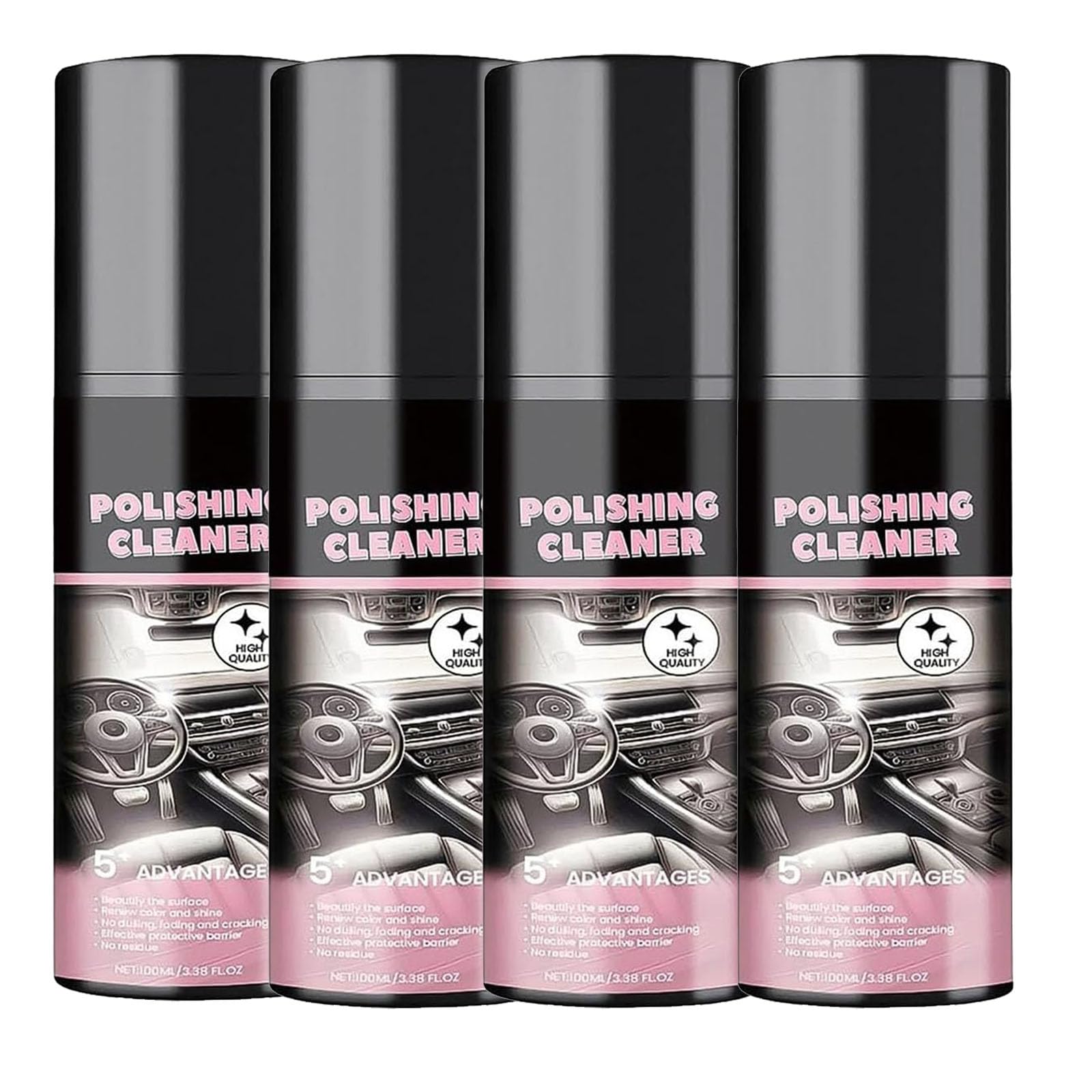 Polierreiniger Auto Interieur - Wasserloses Spray -Wachs, Innenraum des Autos Protection Spray, Autoflecken Entfernen Innenräume, Details, Kunststoff, Gummi -Lederreiniger (4PCS)