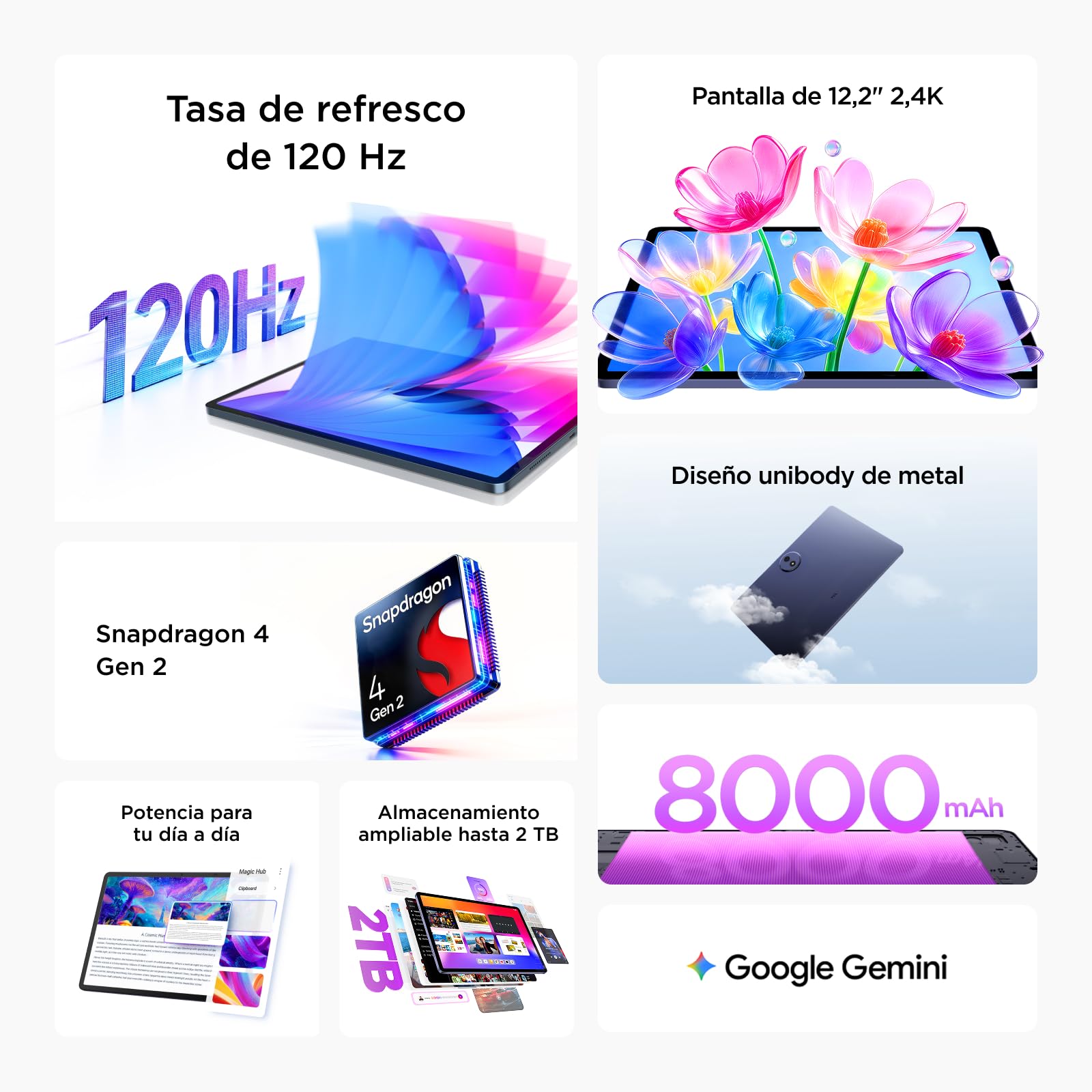 TCL Tab A1 Plus con Funda y bolígrafo, Pantalla inmersiva de 12,2” 2.4K a 120 Hz, diseño unibody metálico Ultrafino, Google Gemini, Conjunto de Herramientas de IA e Interfaz intuitiva