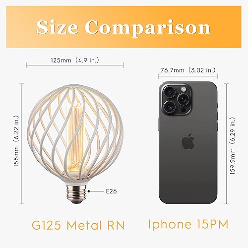 Miniatura 8 de Bombilla LED decorativa, cubierta de malla metálica negra, base mediana E26, luces LED para lámpara de pie de dormitorio, lámpara de techo y lámpara