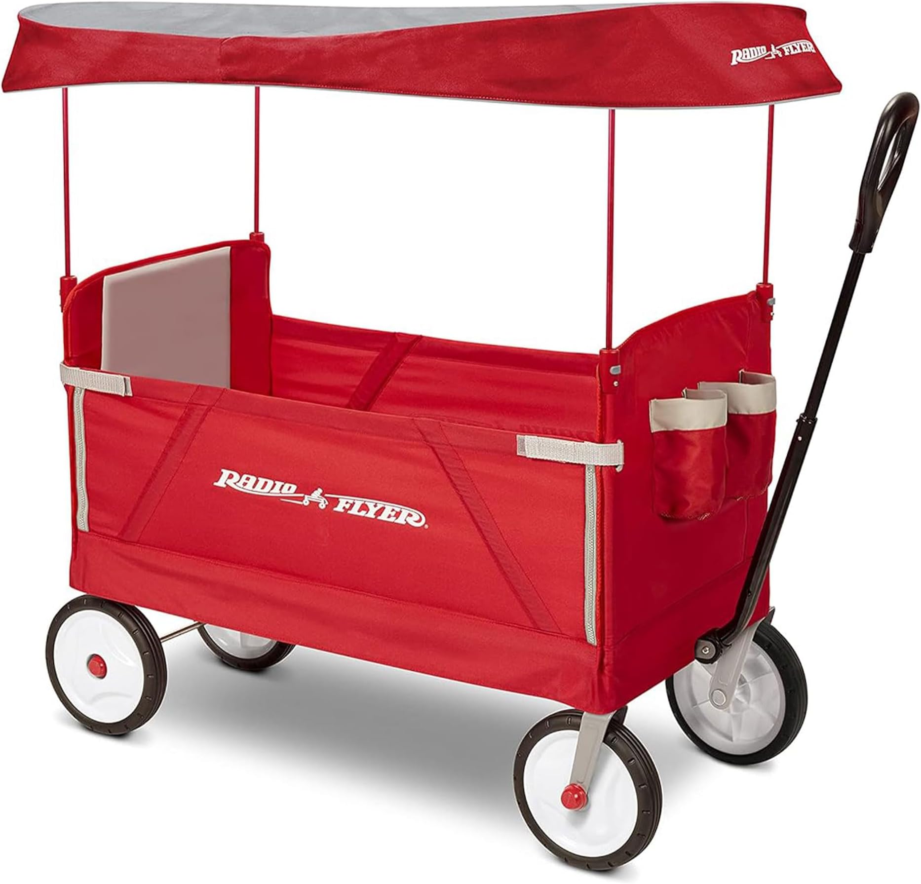 Radio Flyer 3-in-1 EZ Fold Wagon with Canopy, for Kids 1.5+, UV Shade, One-Hand Flat Fold, Seats 2 or Converts to Bench, DuraClean Fabric, Rubber Tires, 150 lb Capacity, Wagon for Kids or Cargo