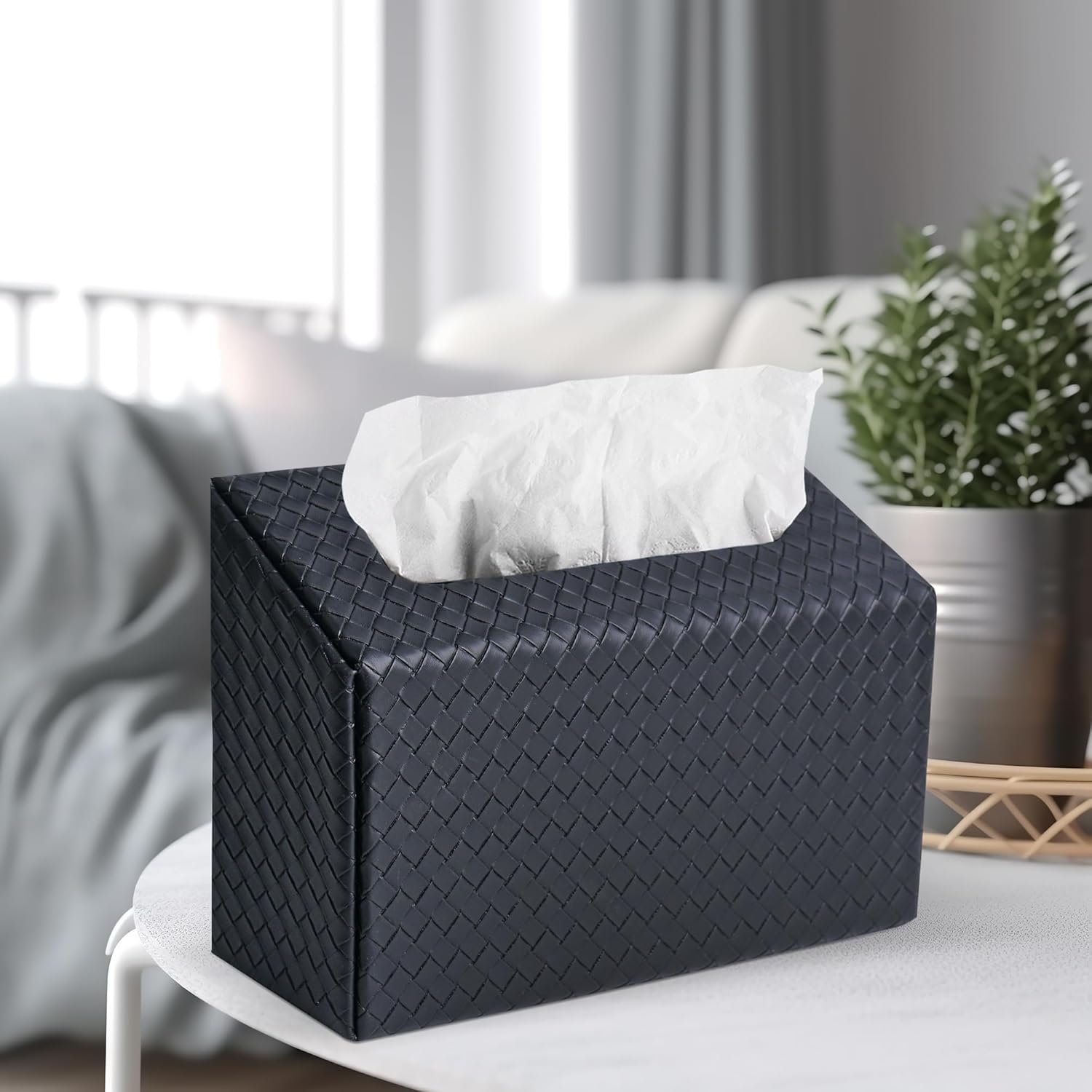 LIZIMANDU Hand Towels Box Cover,PU Leather Tissue Box Cover Holder Compatible with Kleenex Disposable Paper Hand Towels Suitable for Dining,Kitchen,Bathroom(1-Black)