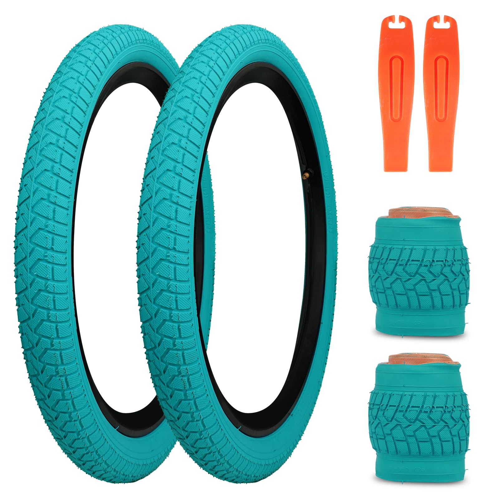 GRELiving Bicycle Tyre 20 x 2.125 Inch, 30 TPI for Mountain Bike/City Bike/BMX (Green Blue (2 Tyres)