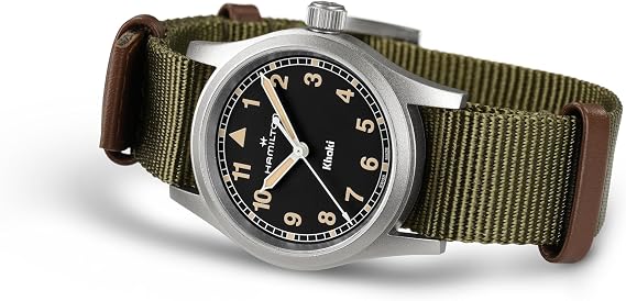 Hamilton Khaki Field Khaki Quartz Men's Watch, 33mm Stainless Steel Case, Swiss Made, Black Dial Analog Wrist Watch for Men, 50m Waterproof, Sapphire Crystal, Textile Strap