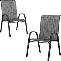 Vista 10 de UDPATIO Juego de 2 sillas de patio, sillas de comedor apilables plateadas para exteriores con respaldo alto, silla de tela de textileno transpirable