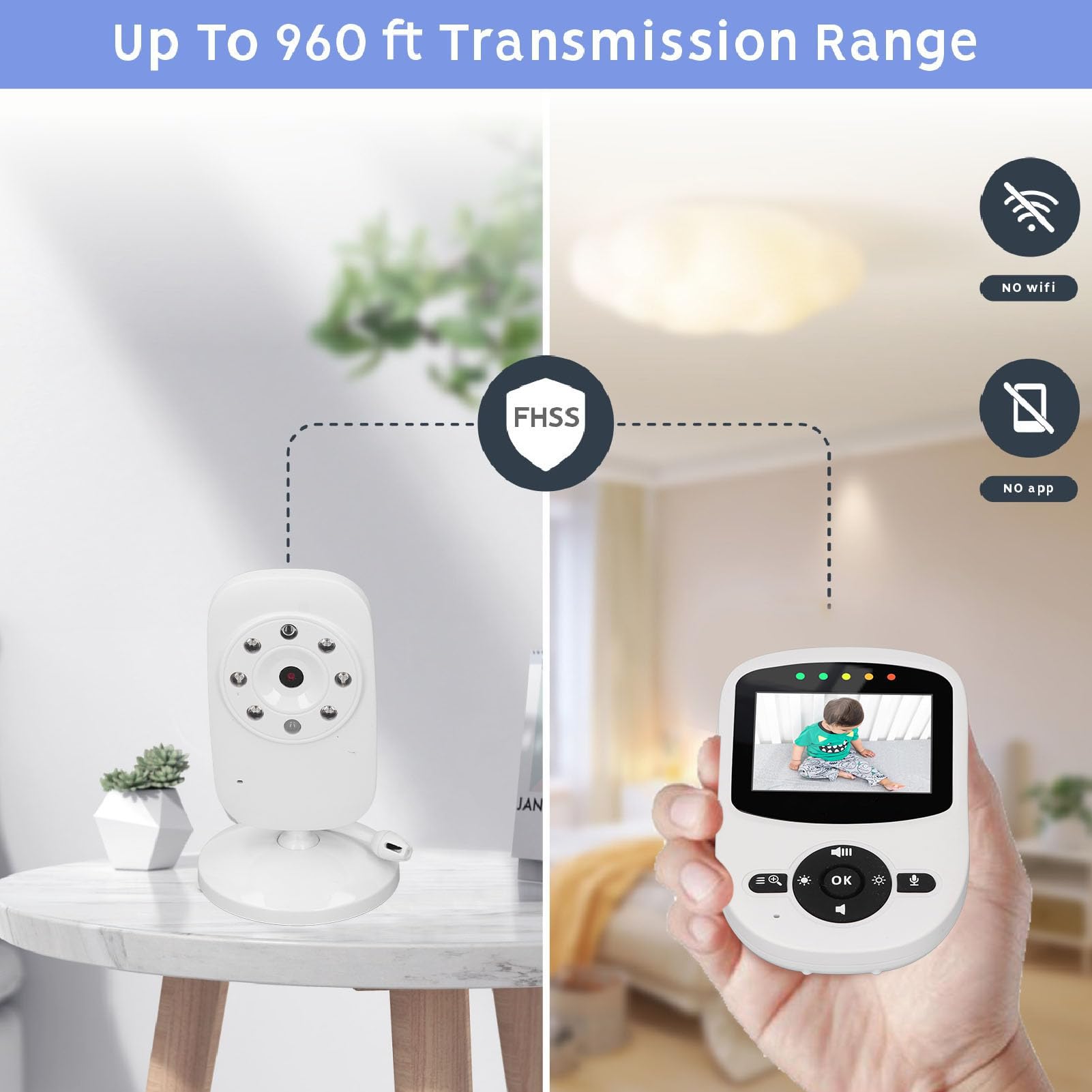 Fyearfly Caméra de Soins pour bébé + Kit Vidéo, Caméra D'affichage à Distance pour Enfants et Audio Écran Couleur 2,4 Pouces 2,4 GHz FHSS Vision Nocturne Détection de Mouvement Capteur de