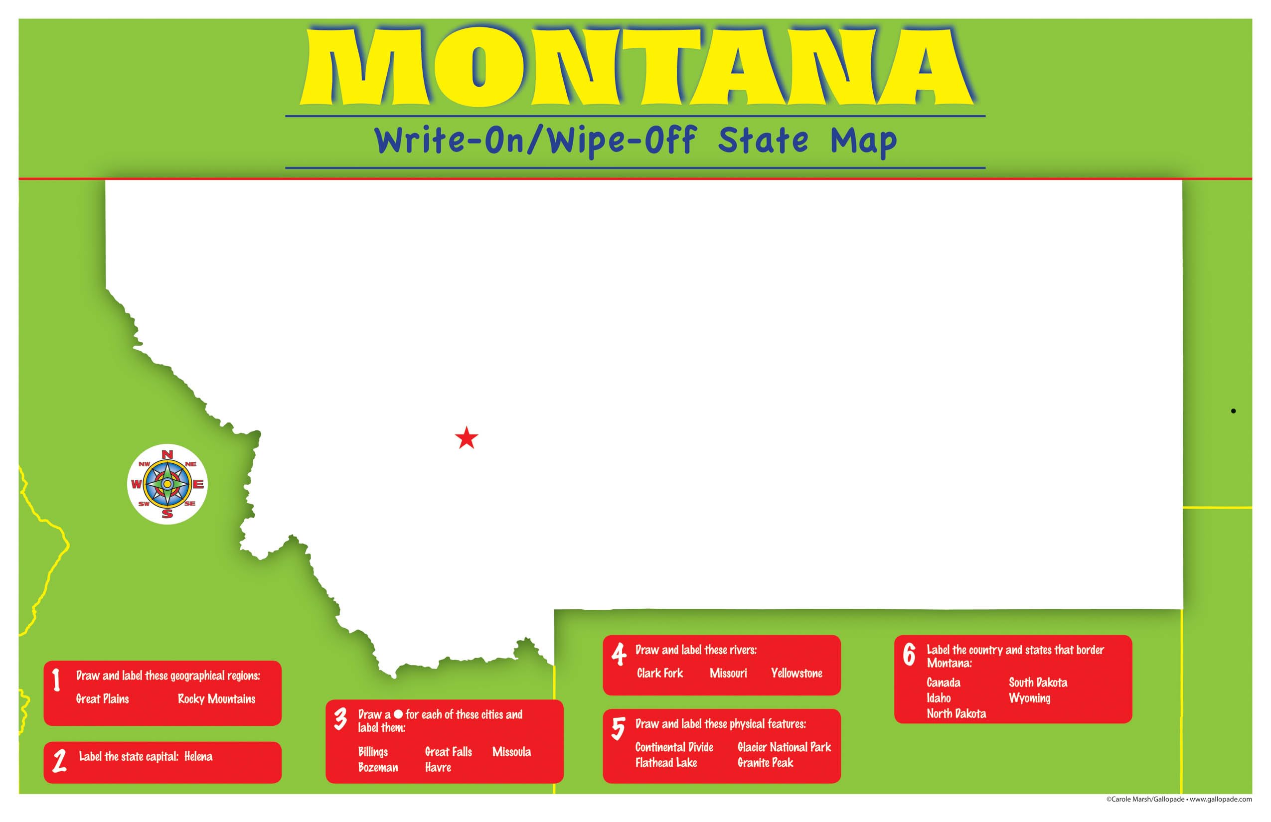 Gallopade Publishing Group Montana Write-On/Wipe-Off Desk Mat, State Map (9780635107039)