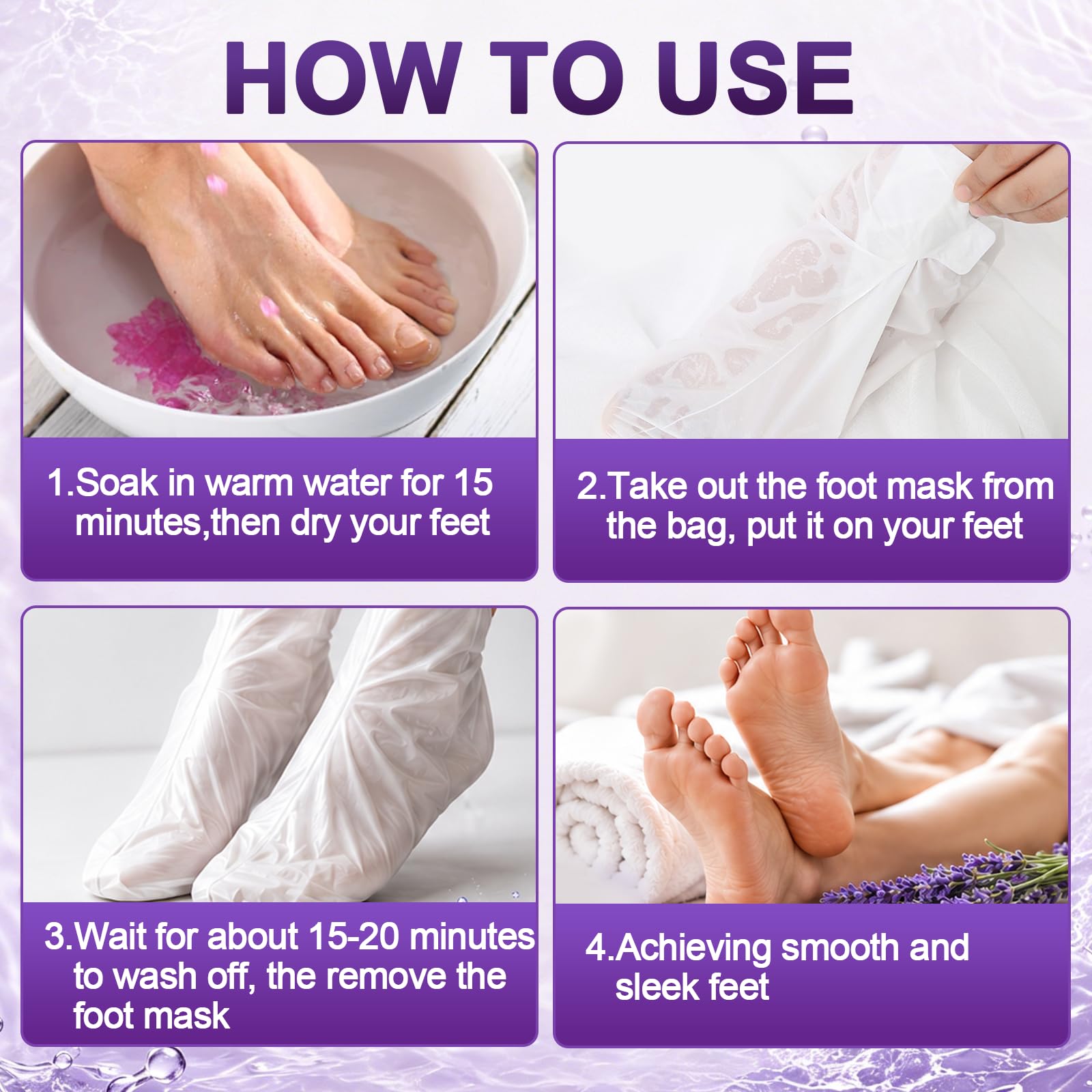 2 Paia Maschera Piedi Esfoliante, Peeling Piedi Idratante, Cura dei Piedis Secchi e Talloni Screpolati, Calzini Nutrienti con Olio, Per i Piedis Per Uomini e Donne (Lavanda)