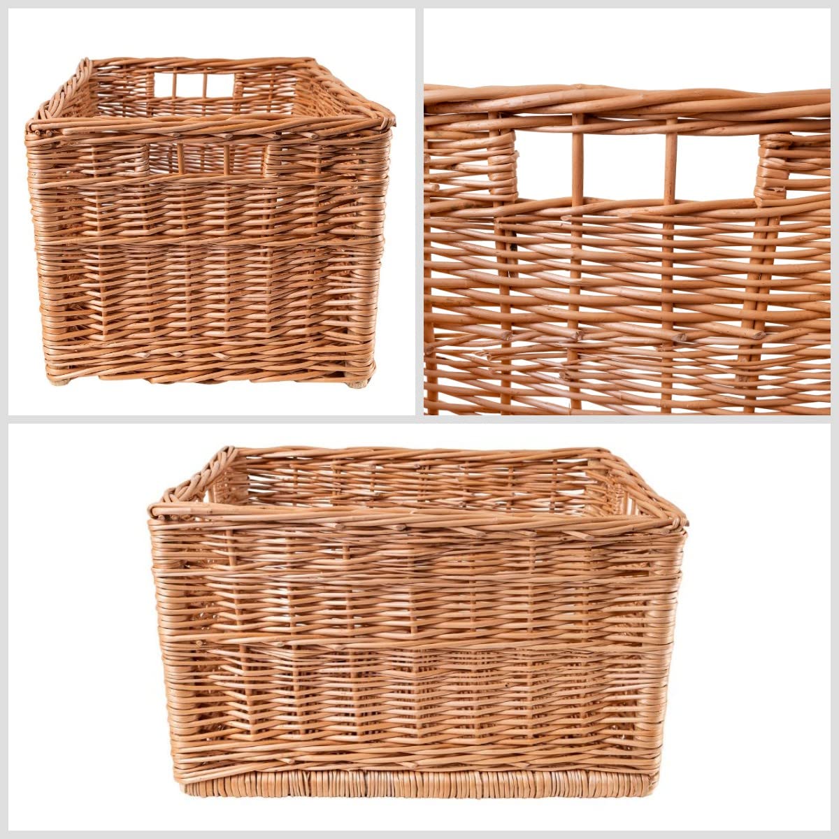 Creative Home 4 x Cesta de Mimbre Caja de Almacenaje 40x30x24cm (+/-2cm) | Natural con Asas | Hecha a Mano Duradera | Ideal para Documentos, Objetos de Valor, Juguetes, Herramientas para Niños