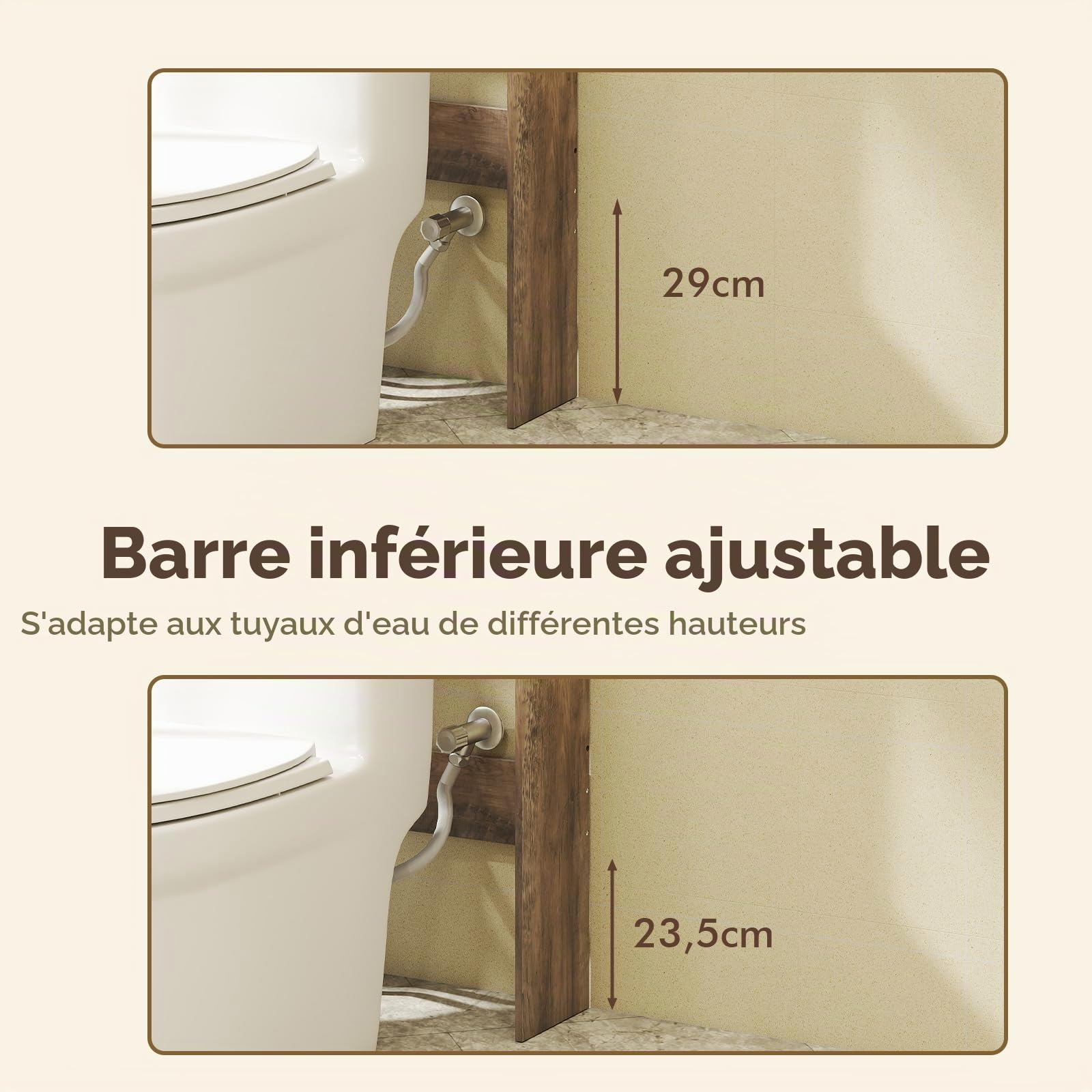 LIFEZEAL Armoire de Salle de Bain au-Dessus des Toilettes, Meuble de Rangement Gain de Place avec Barre Réglable et Porte-Papier Toilette Intégré, Étagère WC pour Salle de Bain (Brun Clair)