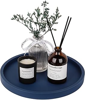 Silicone Bathroom Tray Round Vanity Tray Decorative Soap Holder Kitchen Countertop Organizer Coffee Table Decor for Candle, Perfume, Plant, 9 Inch, Dark Blue