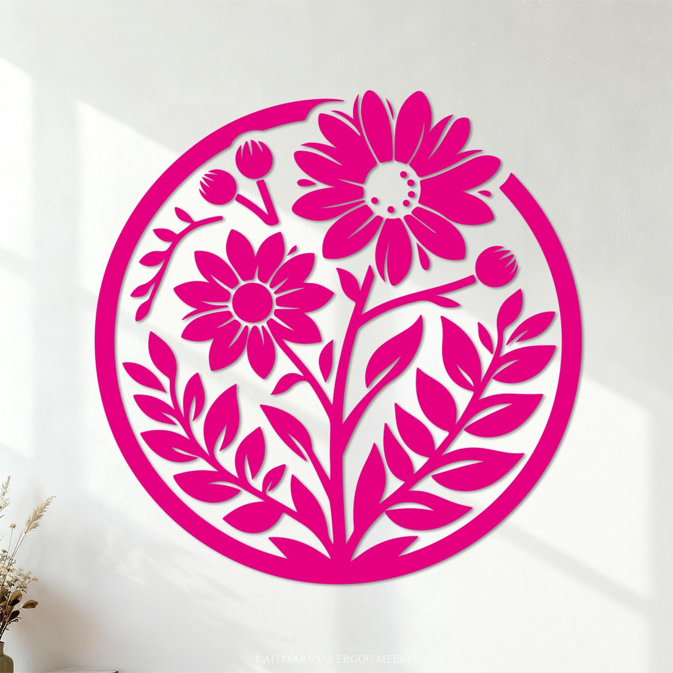 Mural and Wall Vinyl Decal A Silhouette Image of Flowers Icon with White 36x36.5cm Multi Color Selection Rosered