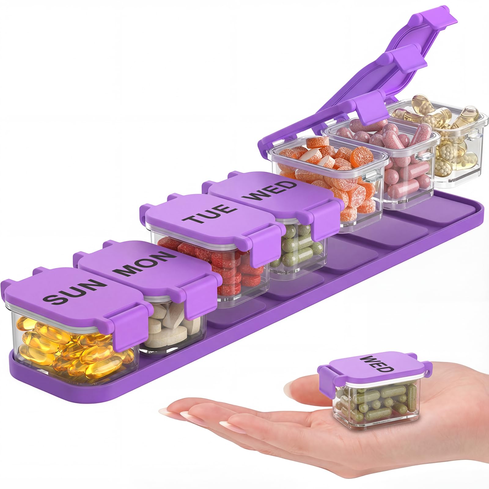 Extra Large Weekly Pill Organizer - Waterproof 7-Day Pill Box, Portable Vitamin & Supplement Case, Easy to Open Design, Ideal for Travel and Daily