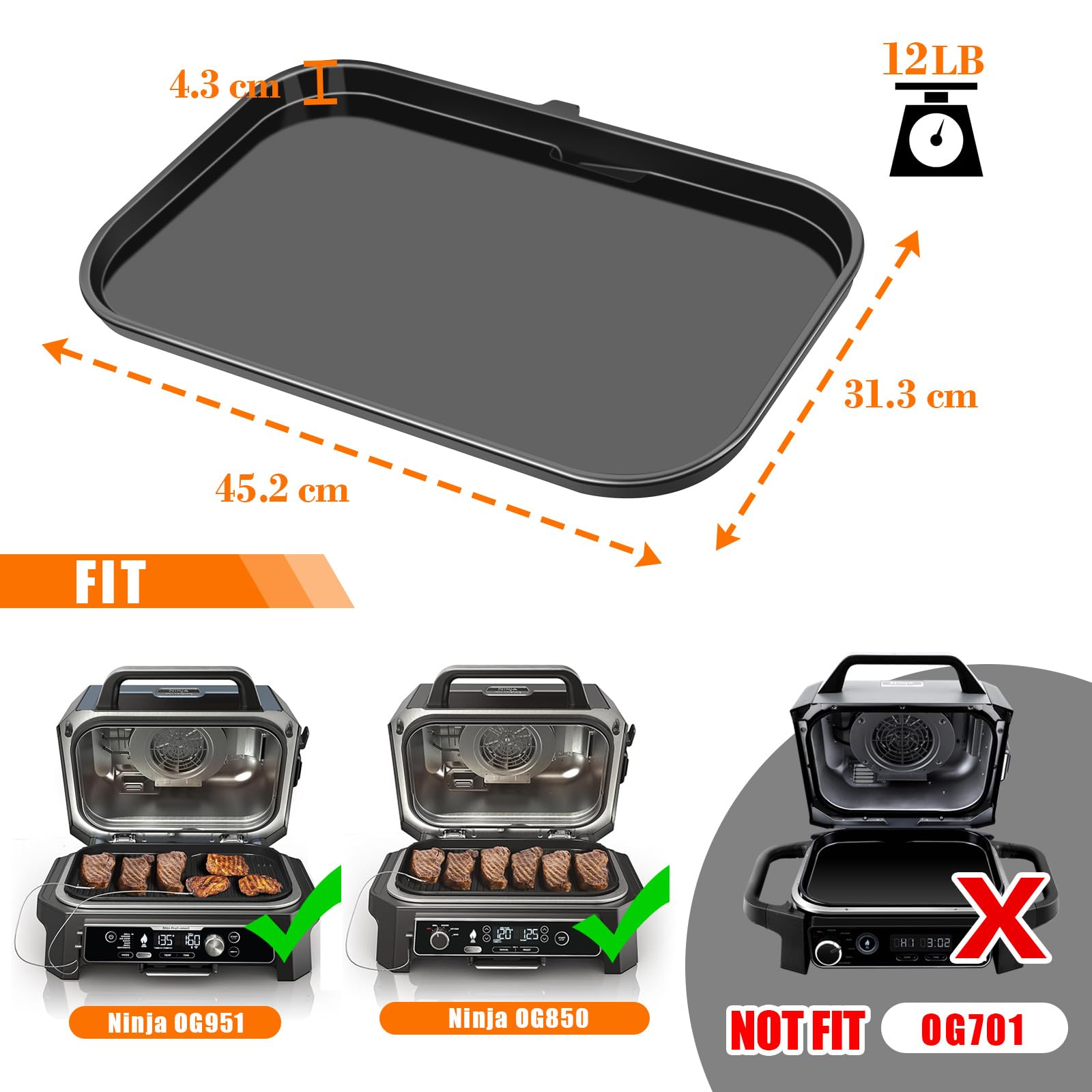 GFTIME Plancha de hierro fundido para Ninja Woodfire Pro XL, OG800 y OG900 (OG850/OG901), placa de parrilla de exterior plana con apertura de aceite, revestimiento de cerámica, color negro