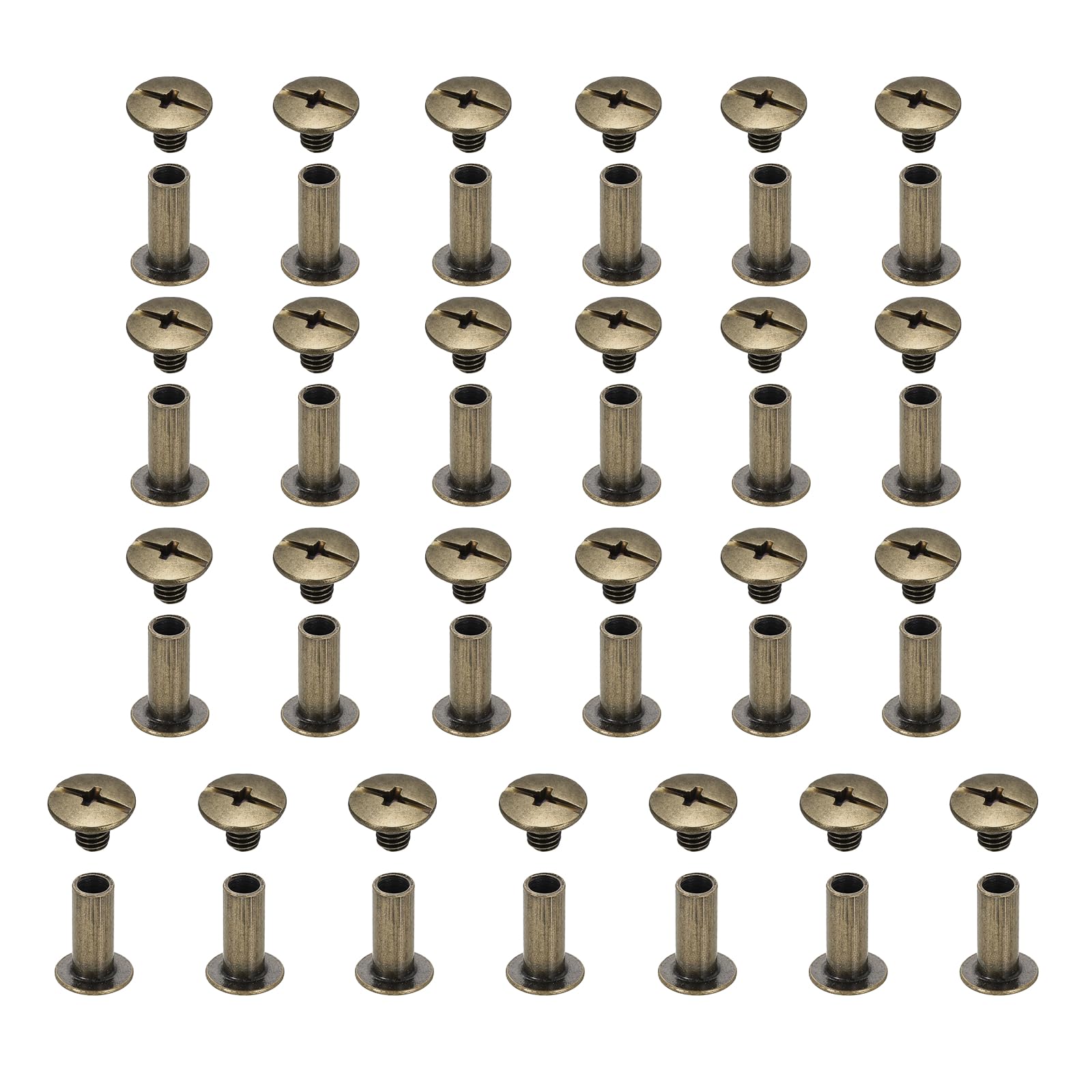 sourcing map 25set Chicago Screw M5x12mm Phillips Nail Rivet Stud Bolts Rivets Binding Post Screw for DIY Craft Leather Belt Bag Bookbinding, Bronze