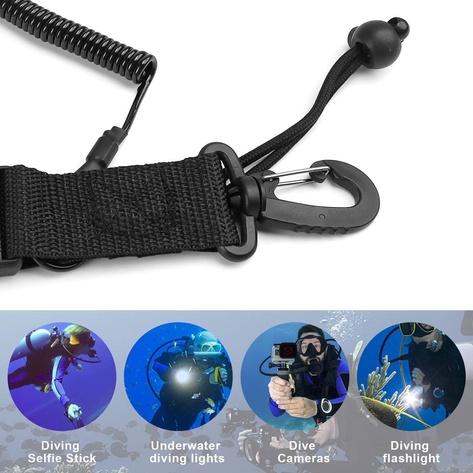2 Stücke Spiralkabel Tauchen Tauchseil, mit Karabiner Tauchen Ausrüstung, Spring Coil Lanyard mit Clip, Geeignet zum Tauchen, Schnorcheln, Klettern, Unterwasserkameras