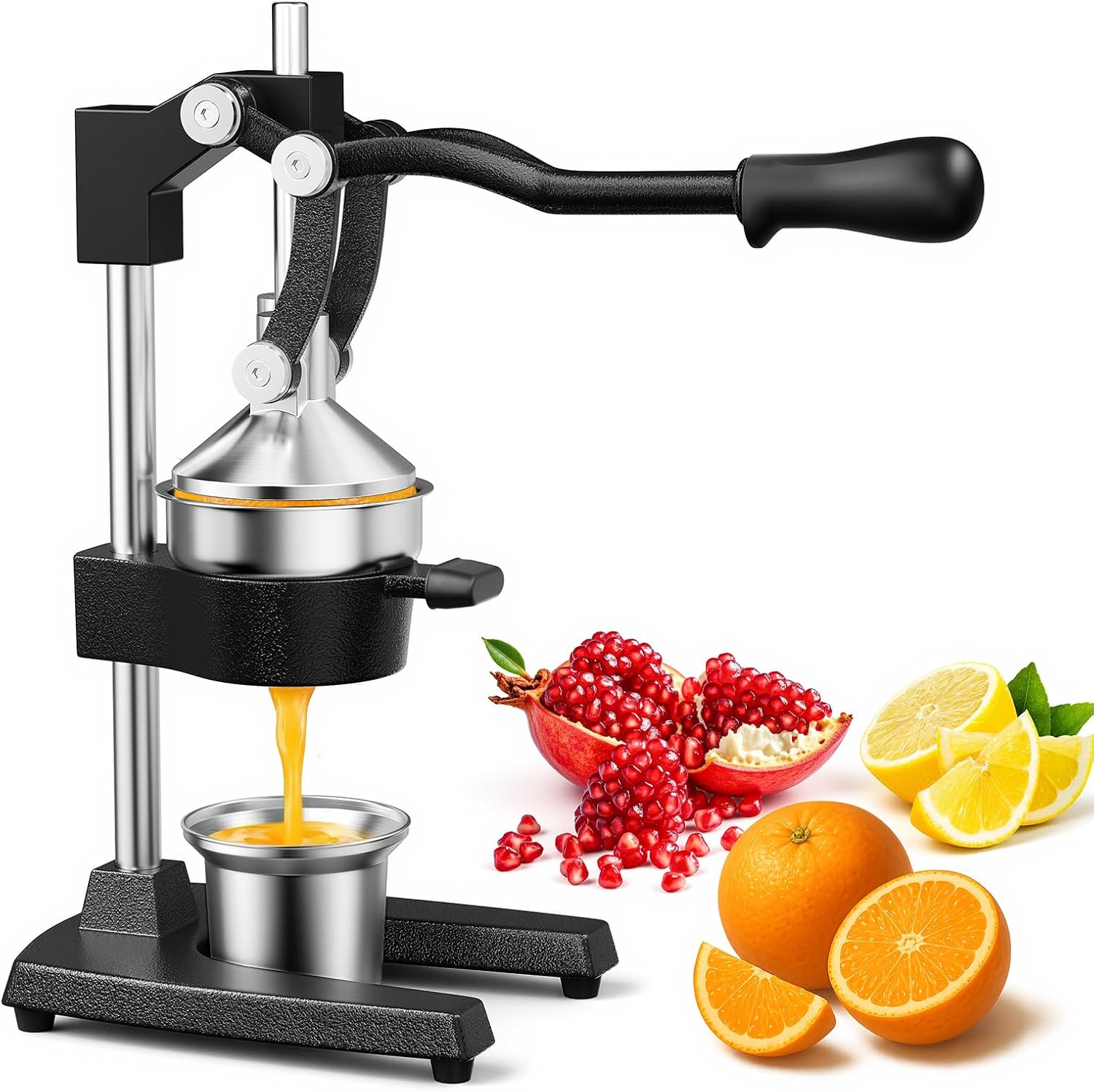 Manual Cast Iron Juicer, Commercial Hand Juicer Squeezer with Stainless Steel Cup Heavy-Duty Manual Juicer Hand Press Countertop Citrus Juice Press for Orange, Lemon, Pomegranate, Grapefruit