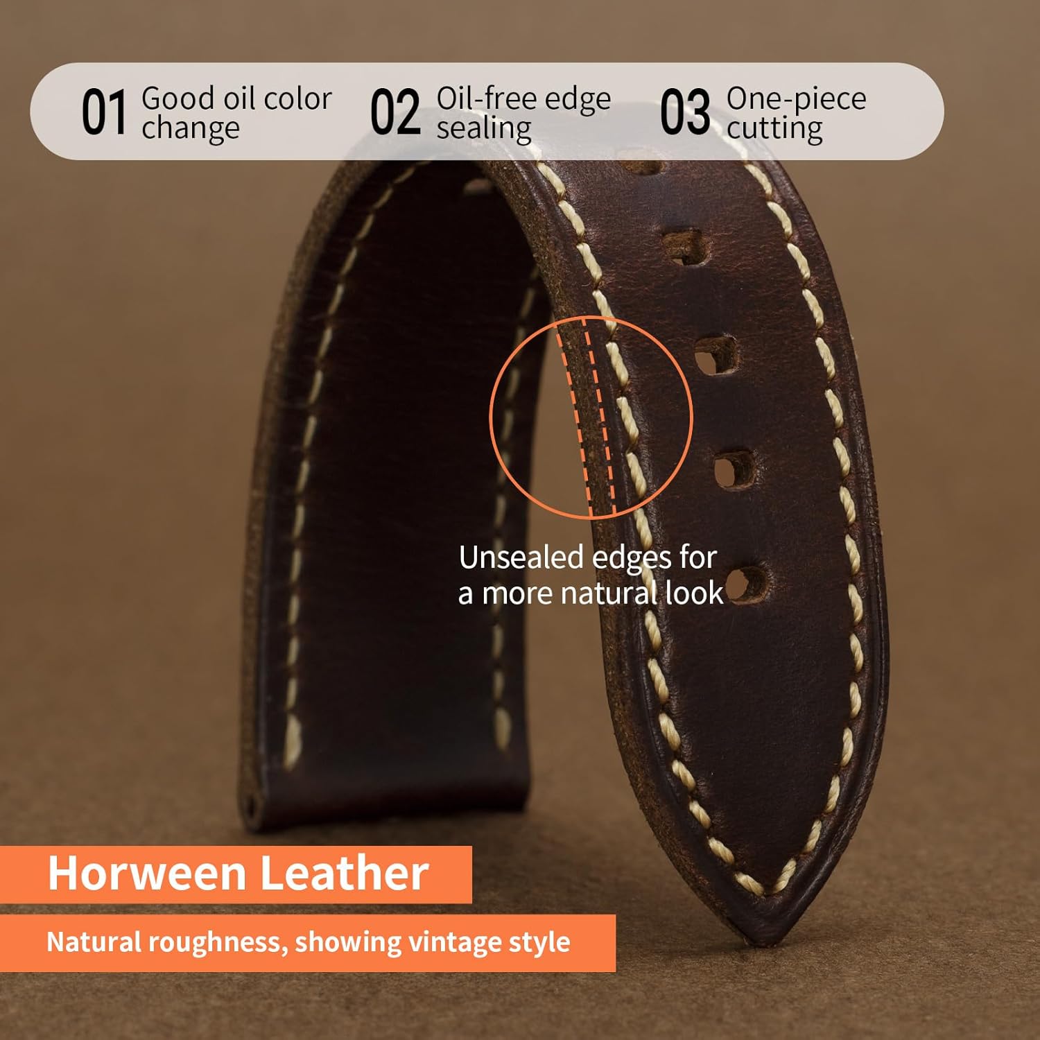 Horween Leather Band Compatible with Apple Watch Band 49mm 46mm 45mm 44mm 42mm, Handmade Soft Vintage Casual Band for iWatch Ultra 2/1 SE Series 10 9 8 7 6 5 4 3 2 1 Men and Women - Image 3