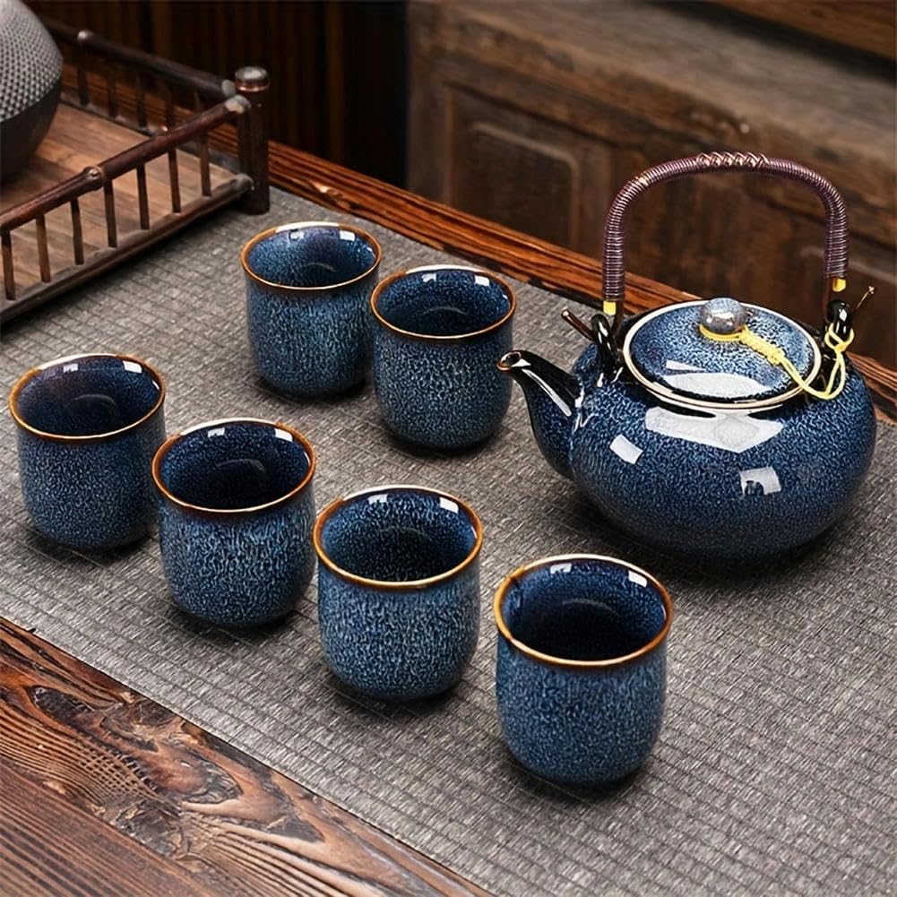 Juego de té japonés de 6 piezas, horno alterado esmalte porcelana té, cerrar 1 tetera, 6 tazas de té