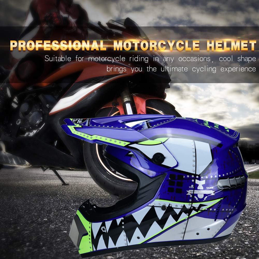 Complet Casques De Croix Visage,Moto Motocross Casques, Gants Et Lunettes Dot Standard Enfants Quad Bike VTT Go Karting Casque