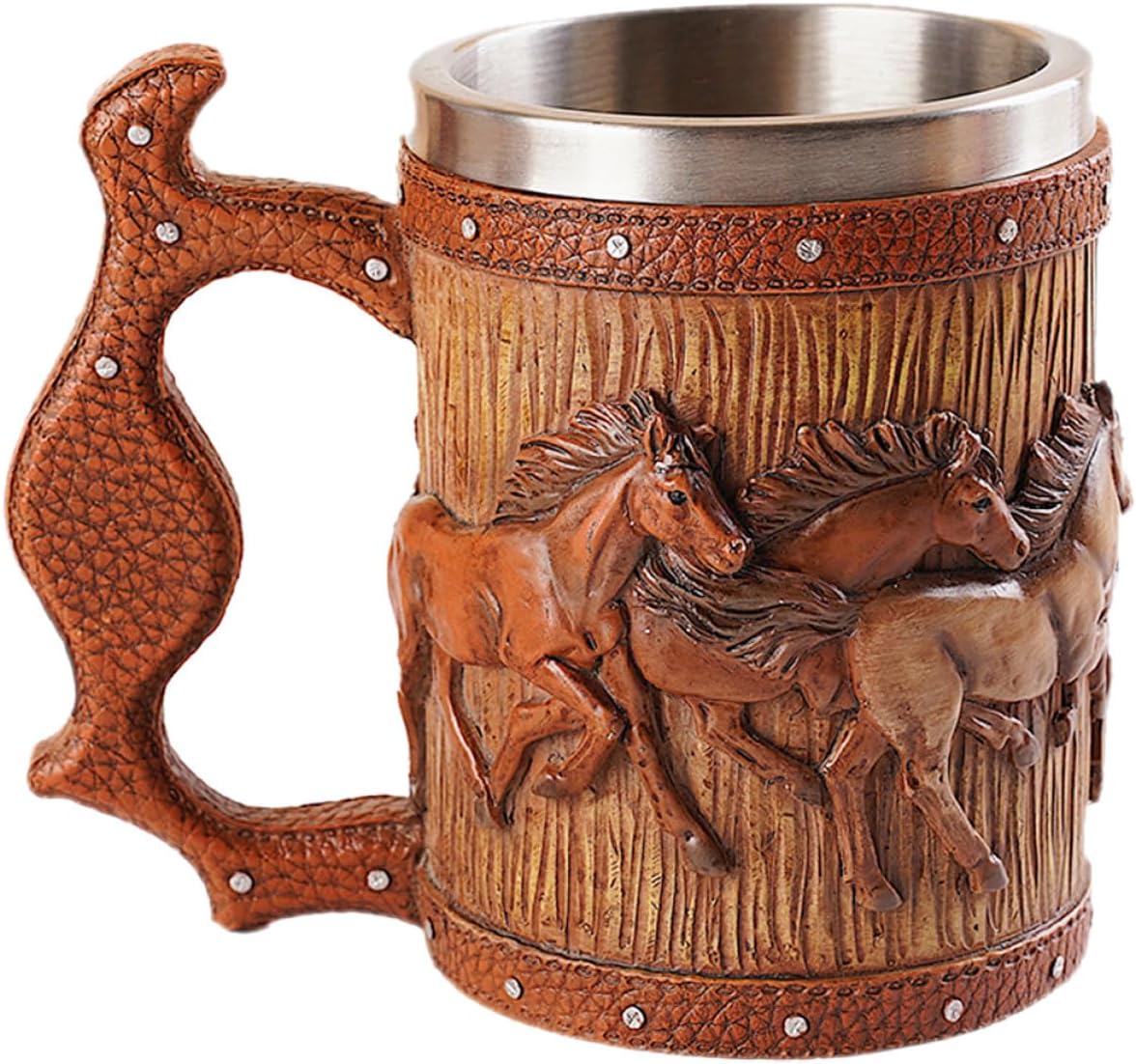 Viking Beer Mug Vintage Large Capacity Resin Drinking Mug Creative Wooden Barrel Style Viking Drinking Cup for Home and Party Use