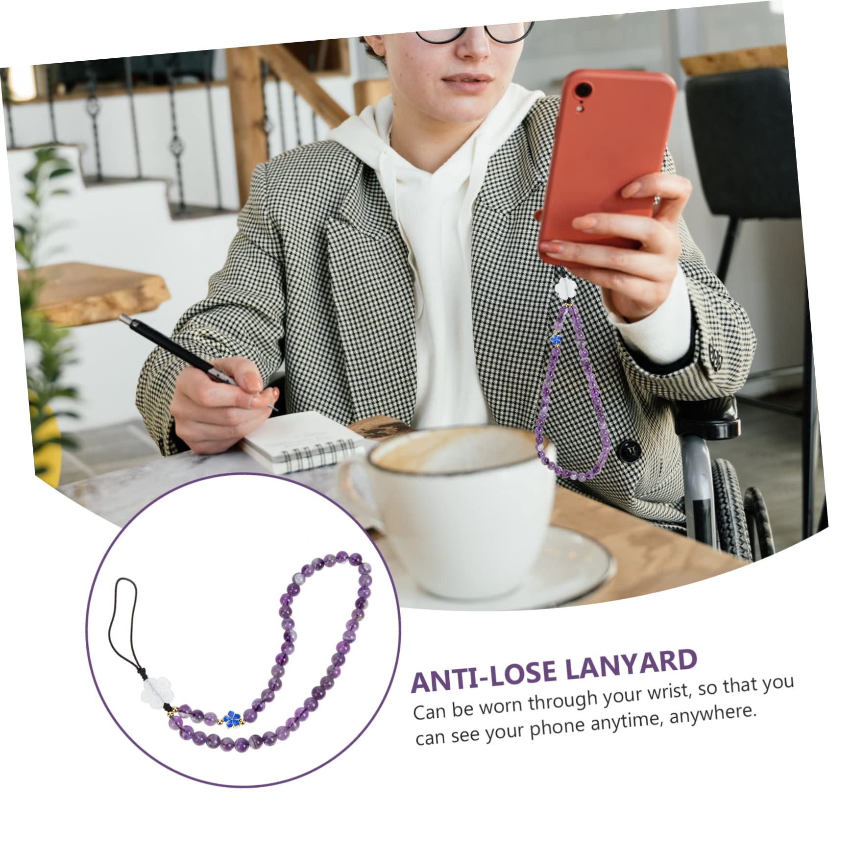 BESTonZON 4 Piezas Amatista teléfono móvil encanto soporte para teléfono con cordón encanto colgante del teléfono cordones para llaves acollador cuerda de teléfono decorativa cordón clave