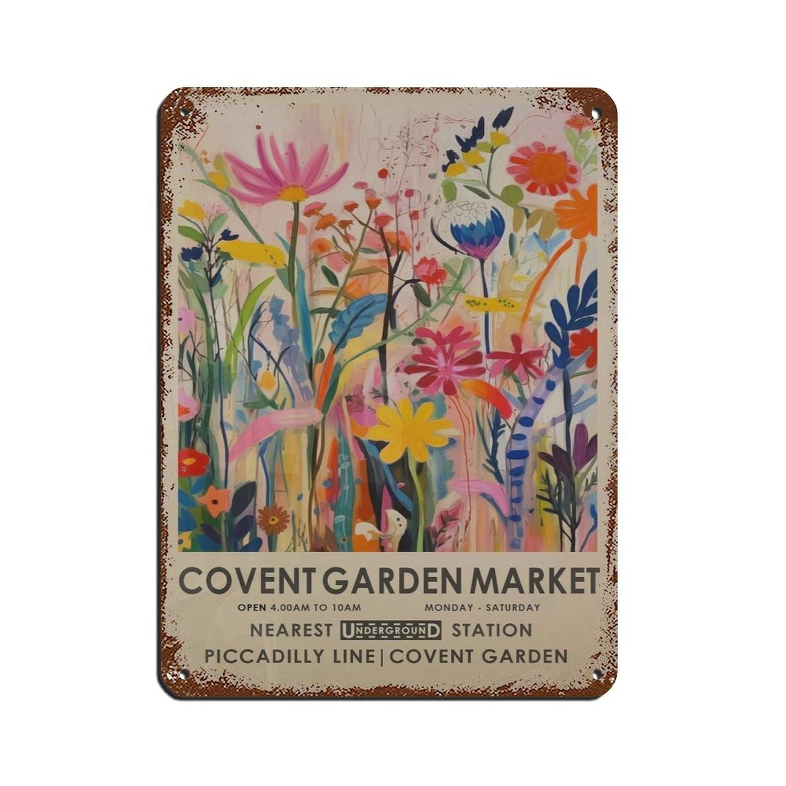 Covent Garden Flower Market, Vintage Botanical (2) Tin Sign Vintage Metal Pub Club Cafe Bar Home Wall Art Decoration Poster Retro 12x16inch(30x40cm)