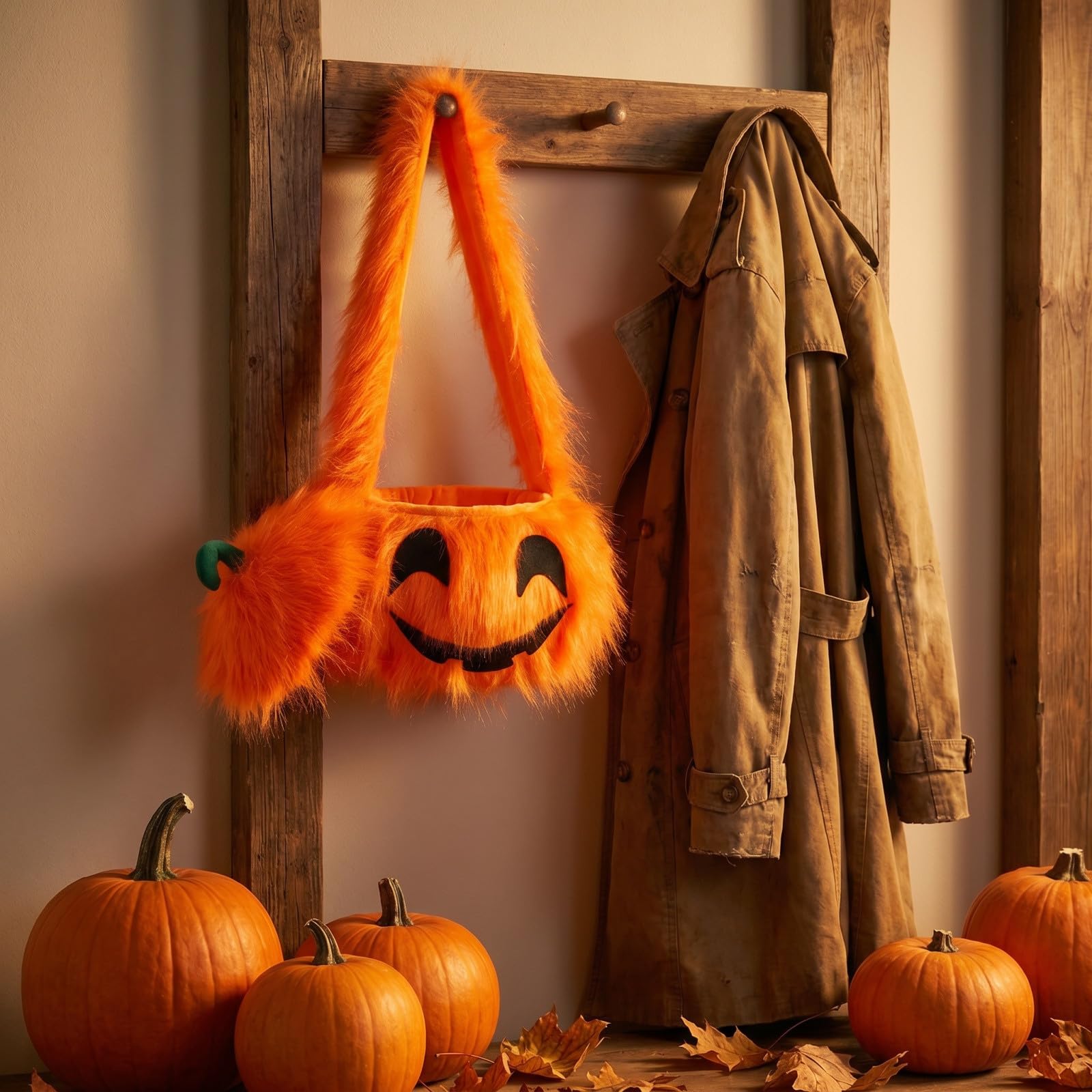 Halloween pluszowa torba do przechowywania słodyczy w kształcie główki dyni, zabawna torba na ramię z uśmiechniętą twarzą, pomarańczowa, puszysta torba do przytulania, torba na prezent na imprezy.