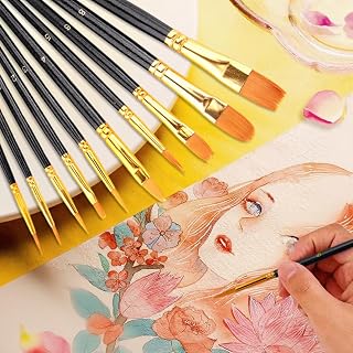 Artist Watercolor Paint Brushes, 10Pcs Paint Brushes Value Pack,10pcs Different Sizes Detail Paint Brush for Watercolor, Acrylics, Ink, Gouache, Oil, Tempera (Black)
