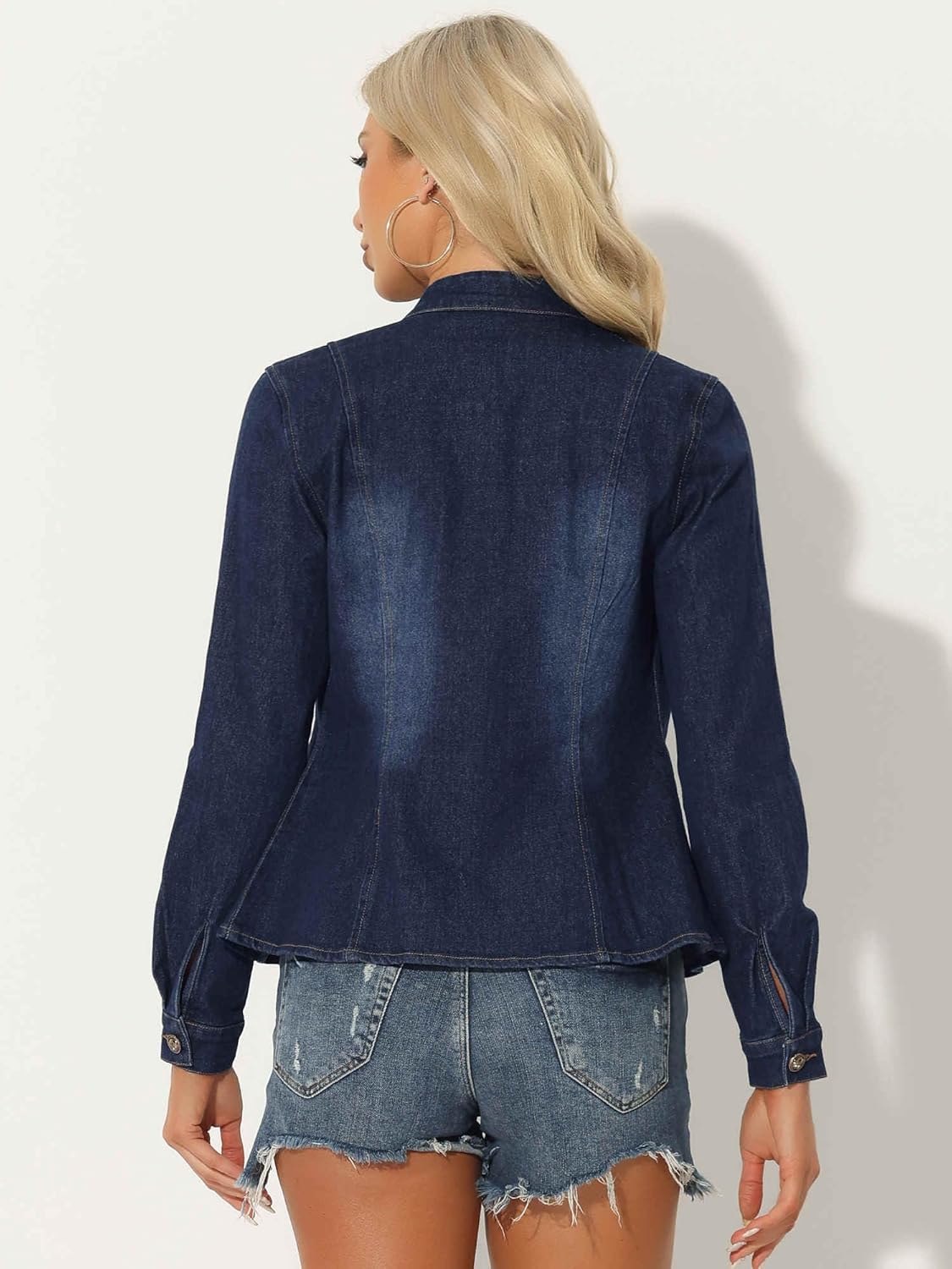 Allegra K Casual Denim Jacket for Women's Classic Stand Collar Long Sleeve Jean Jacket - Image 2