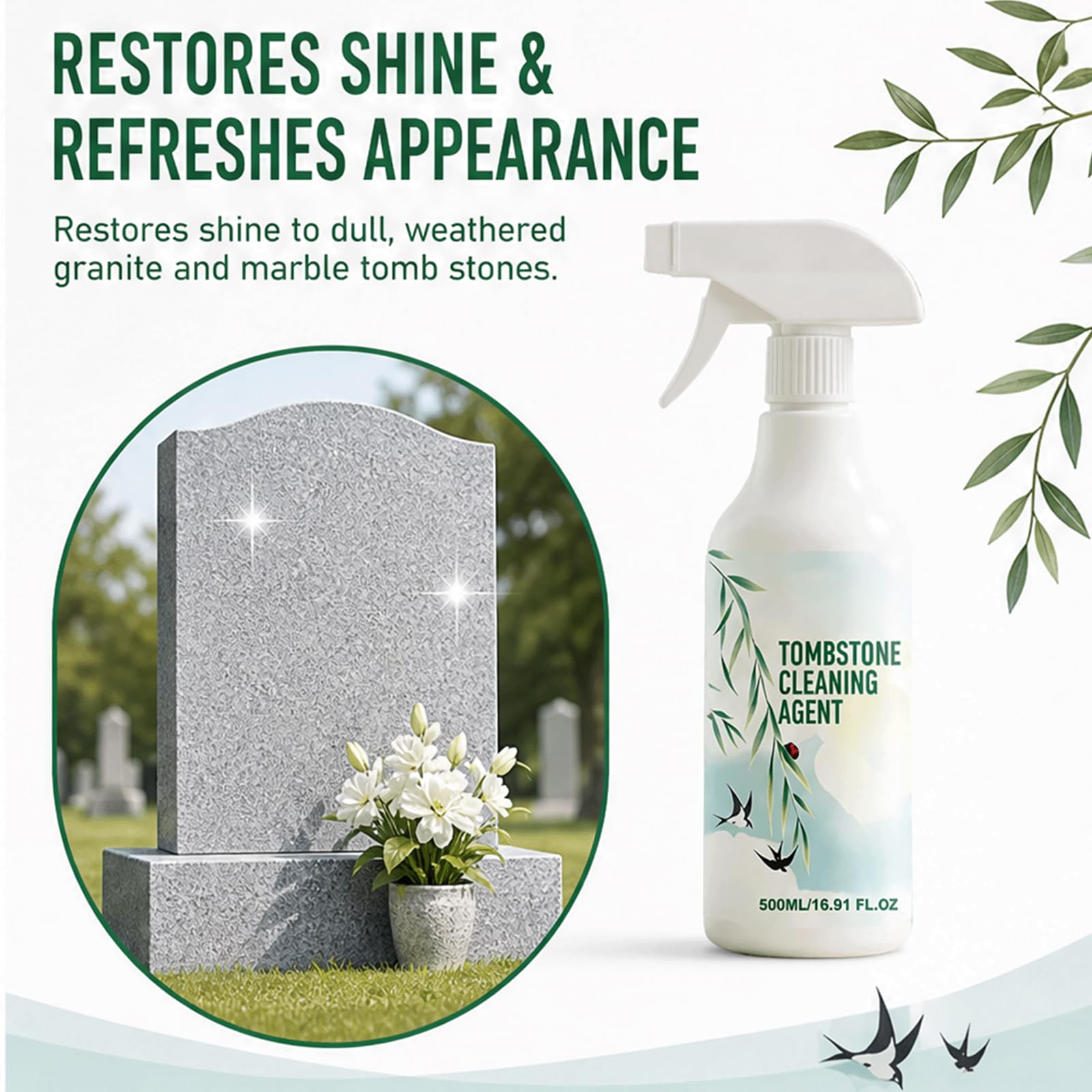 Limpiador y pulido de lápidas sin fregar Spray de enfermería - Limpiador sin fregar Spray de enfermería, Fórmula suave para el cuidado de la piedra, (5 piezas)
