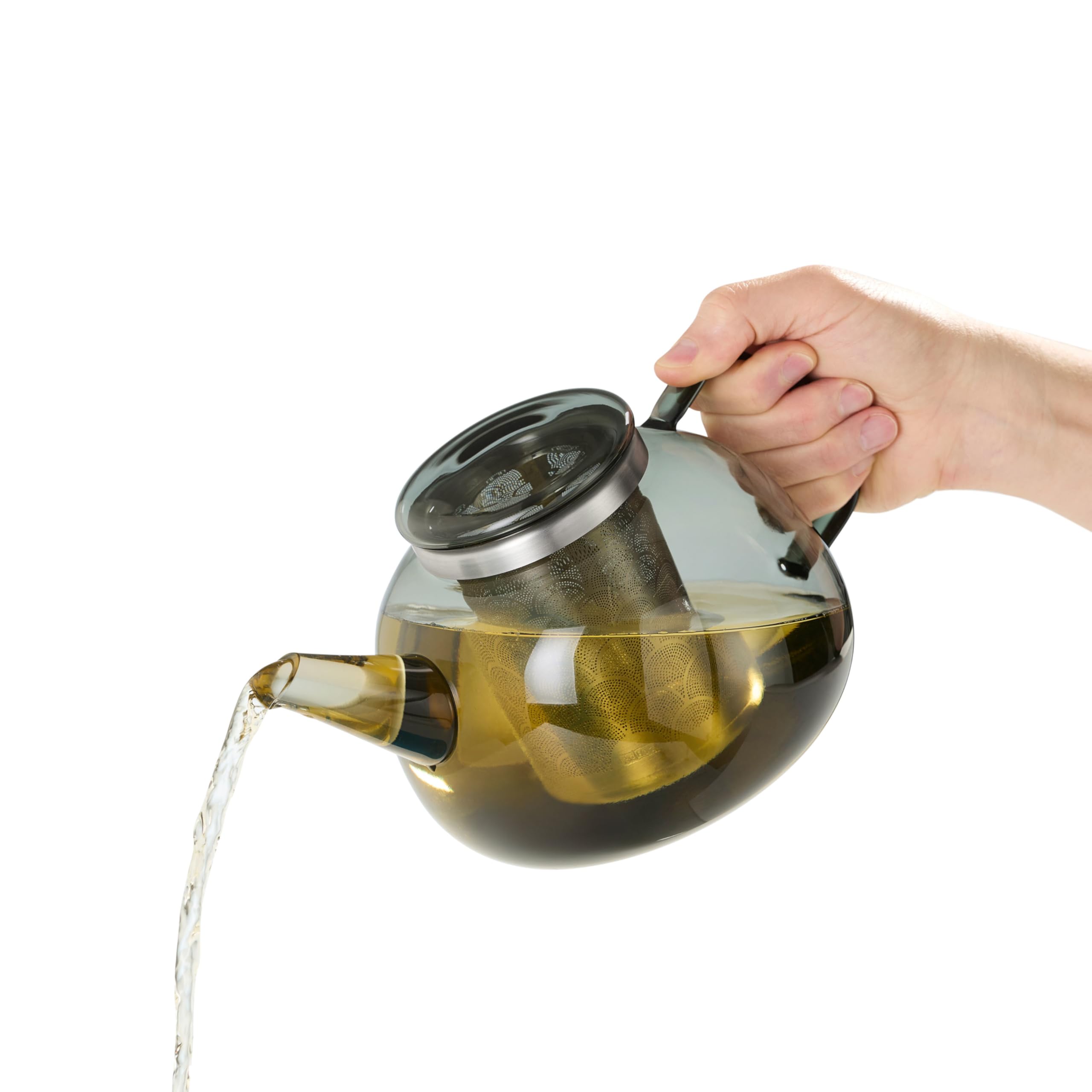 AdHoc TK67 Teekanne Yuna | Borosilikatglas im dezenten Rauchgrau | skandinavisches Design und edler Materialmix | für 1,6 Liter Tee