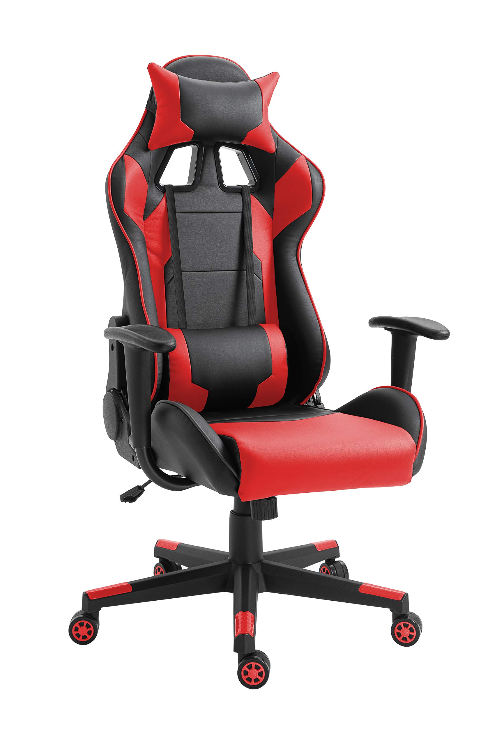 Mahmayi C599 Gaming Chair High Back Computer Chair PU Leather Desk Chair PC Racing Executive Ergonomic Adjustable Swivel Task Chair with Headrest and Lumbar Support (RED, No Footrest)