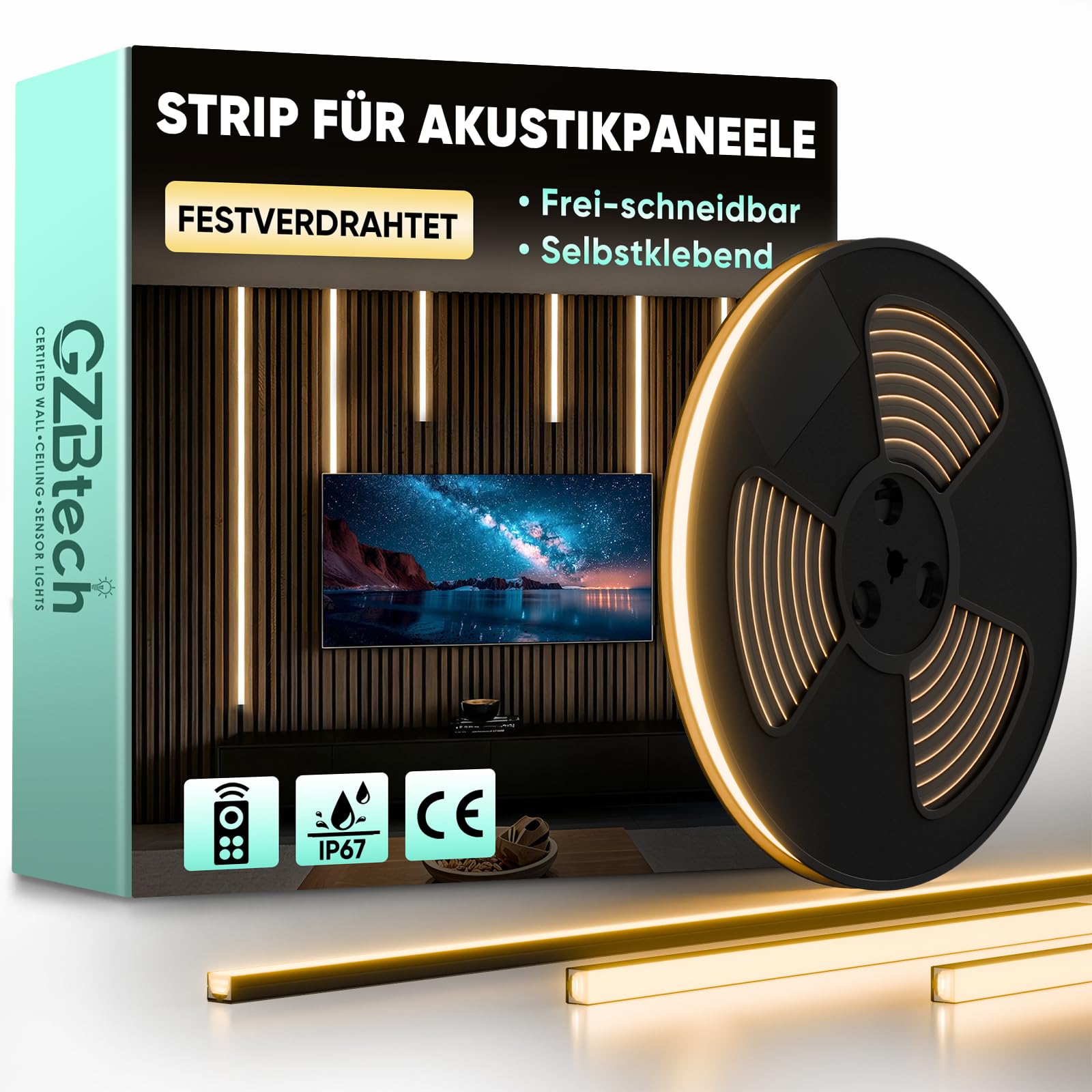 GZBtech Pannello acustico, striscia LED con telecomando, 5 m