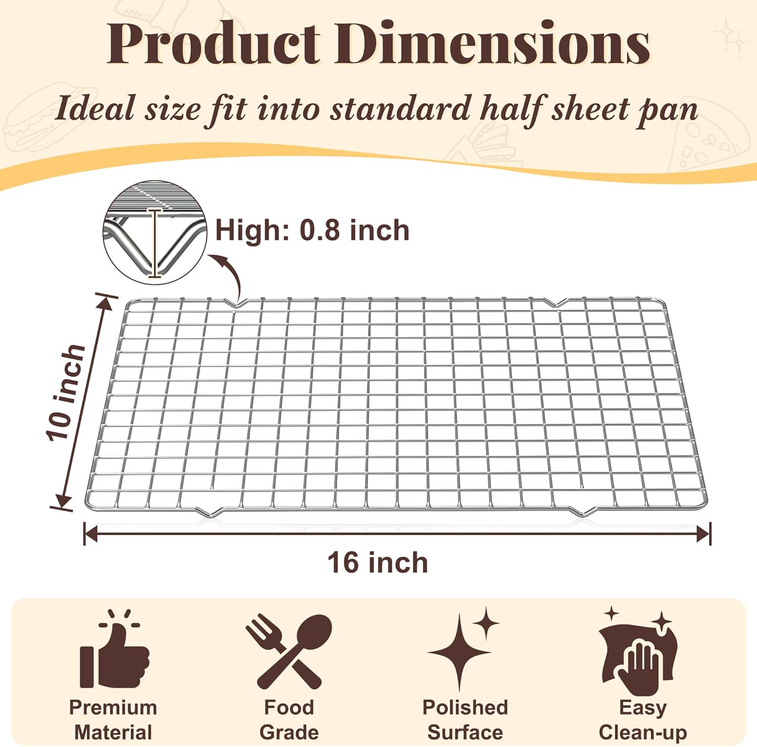 Cooling Racks for Cooking and Baking - 2 PCS 10" x 16" Grid Wire Baking Rack for Oven Cooking, Baking, Grilling, Roasting - Dishwasher Safe Bacon Rack - Fits Half Sheet Cookie Pan