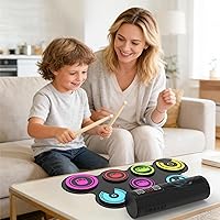 Vista 6 de Juego de batería electrónica de 7 almohadillas (arco iris), kit de batería enrollable con baquetas, batería eléctrica, almohadilla electrónica