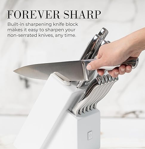 Miniatura 2 de Styled Settings Juego de cuchillos de acero inoxidable con afilador integrado, 14 piezas ultra afilados, juego de cuchillos de cocina de acero