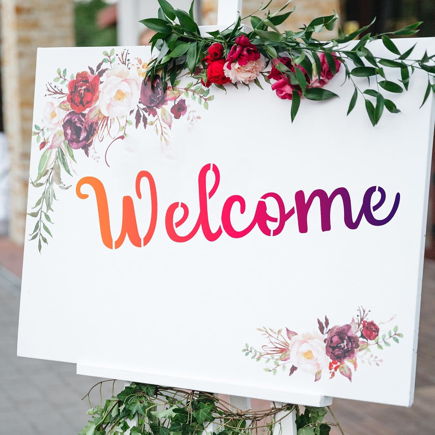 Welcome Stencils for Painting 6 PCS Reusable Plastic Welcome Templates Set for Painting on Wood Wall Doormat Fabric Rock Chalkboard Stencils for Crafts Canvas Furniture Drawing Pattern Decor image 5