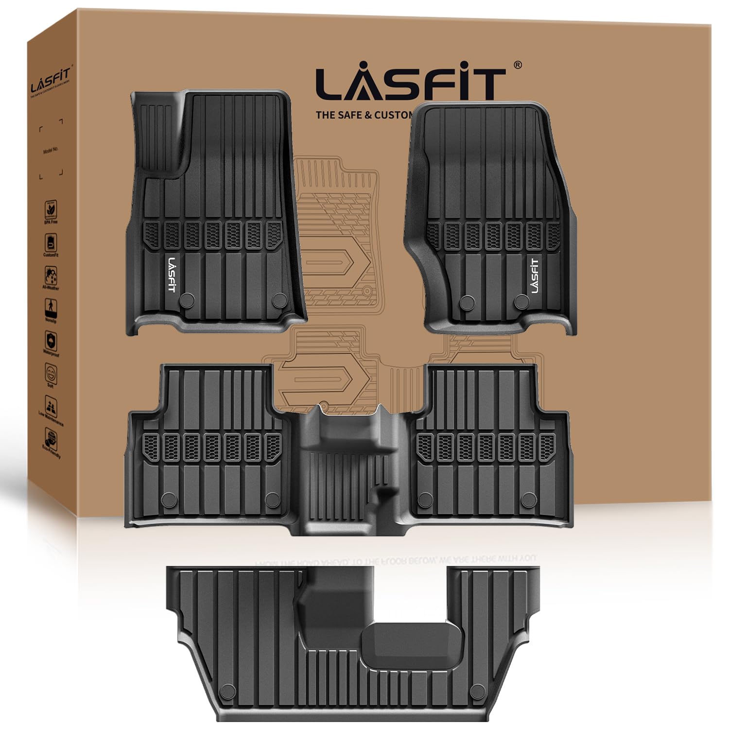 LASFIT Floor Mats for Jeep Grand Cherokee L 2021-2025 7 Seat (NOT Fit for 6-Passenger) All Weather TPE Custom Fit Car Mats Floor Liners 1st & 2nd & 3th Row, BlackGlobal Recycled StandardGlobal Recycled StandardGlobal Recycled Standard