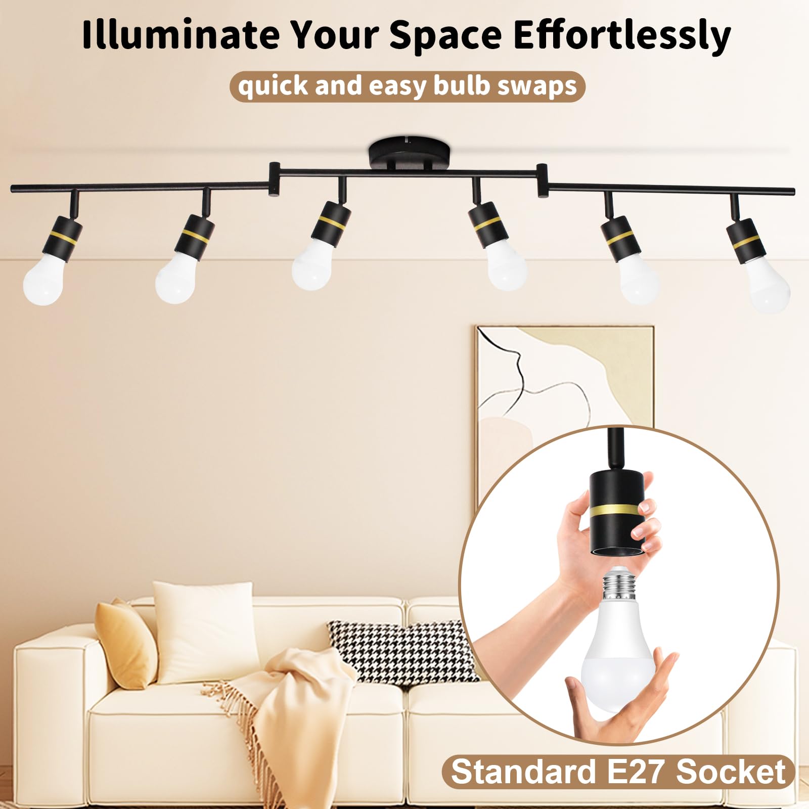 NETTLIFE Plafoniera a 6 faretti moderna: Neri GU10 faretti orientabili a 355° interno in metallo per cucina soggiorno camera , senza lampadina | Leroy Merlin