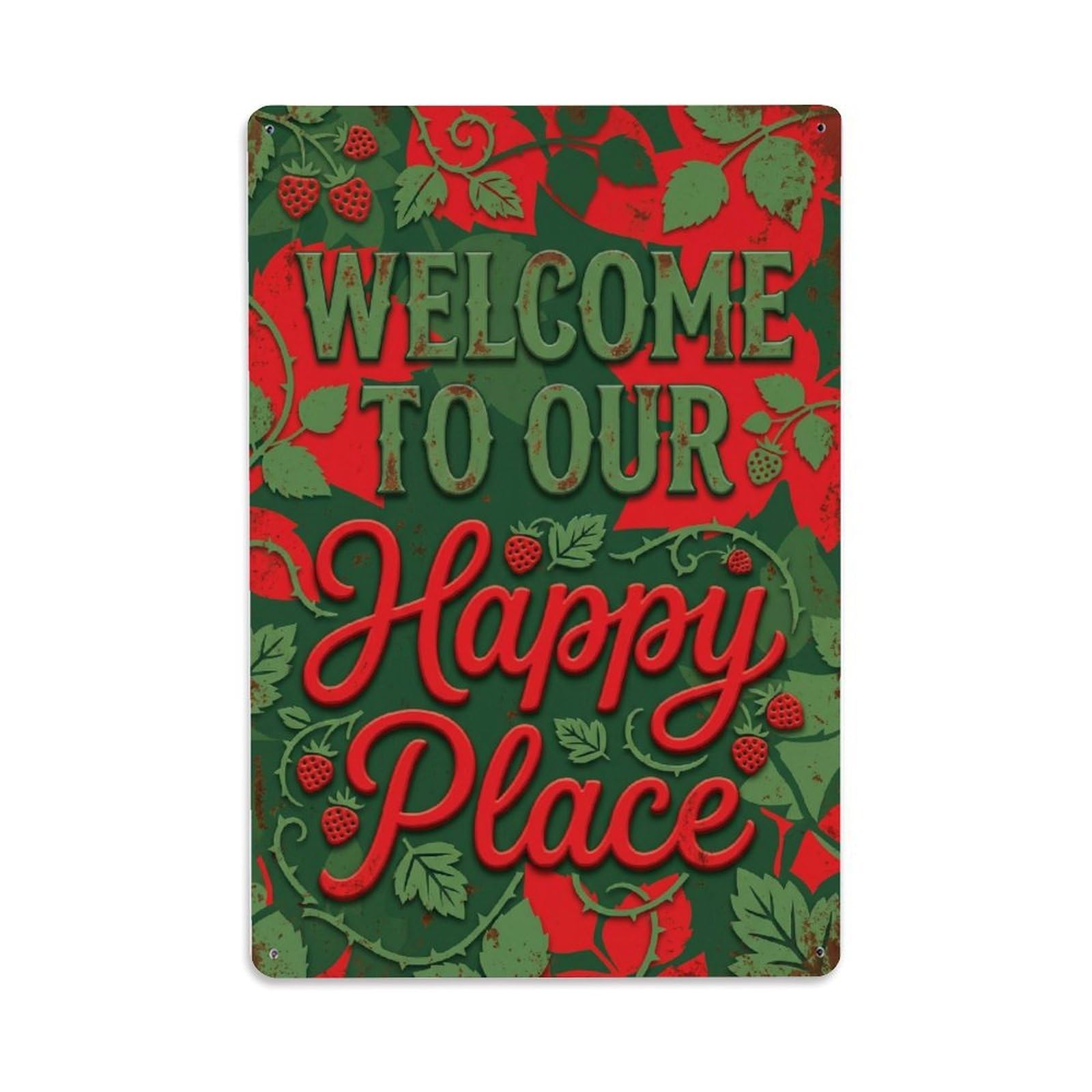 Welcome To Our Happy Place Thimbleberry Grove Metal Tin Sign Plaque Wall Decor for Cafe, Club Bar, Office, Home Garden Metal Poster 8x12Inch