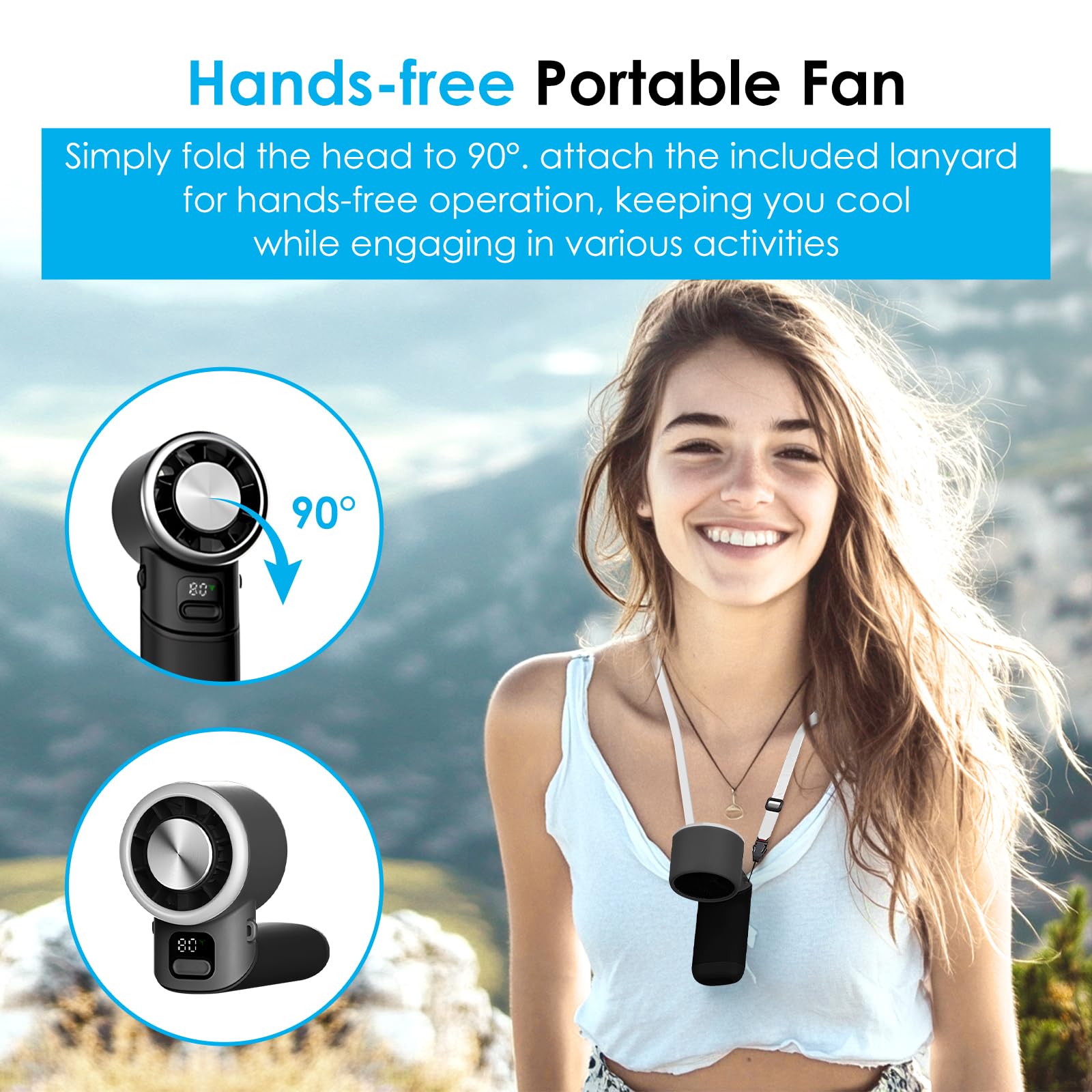 Wiederaufladbarer tragbarer Handventilator mit Eiskühlkissen, ultra-leiser faltbarer USB-Mini-Ventilator mit LED-Anzeige & 5-Gang-Turbo-Luftstrom für Make-up, Sommer, Reisen, Büro