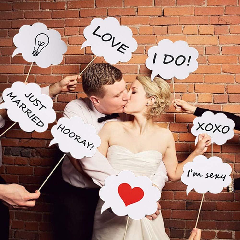 Wedding Party Photo Booth Props Kit Toshine DIY Photo Booth Sign for Wedding Black Chalkboard Photo Booth Props Bridal Shower Dress Up Pose Sign Fun Accessories (10 Pcs with chalk): Kitchen & Dining