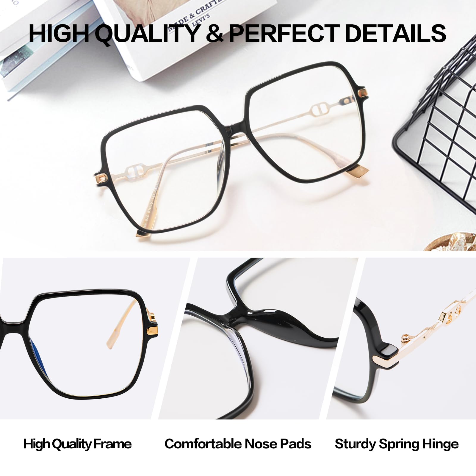 KAEOISFU Oversized Square Reading Glasses for Women Fashion Large Blue Light Blocking Readers - Image 4